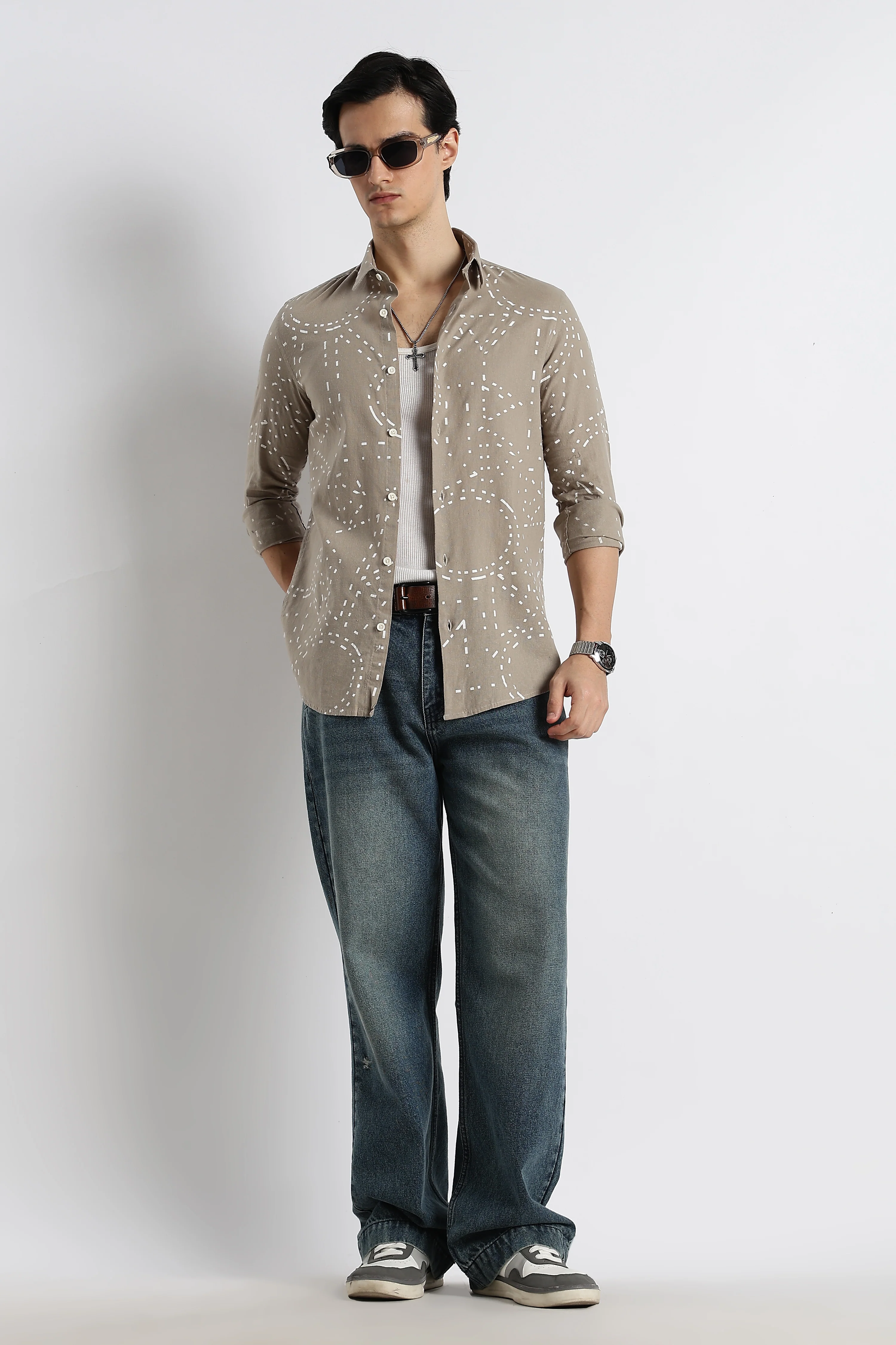 Men Abstract Geo-Print Cotton Shirt - Image 2
