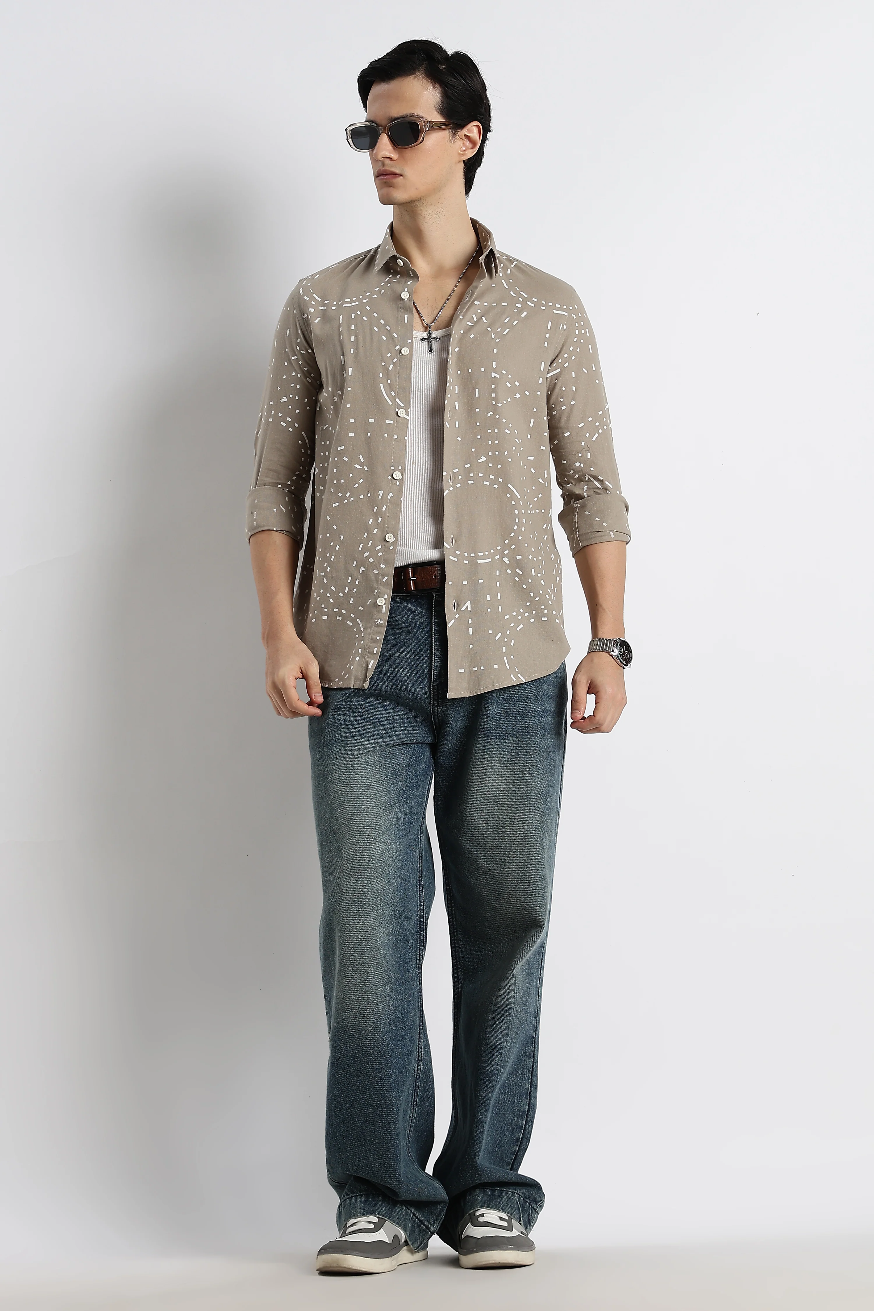Men Abstract Geo-Print Cotton Shirt - Image 3