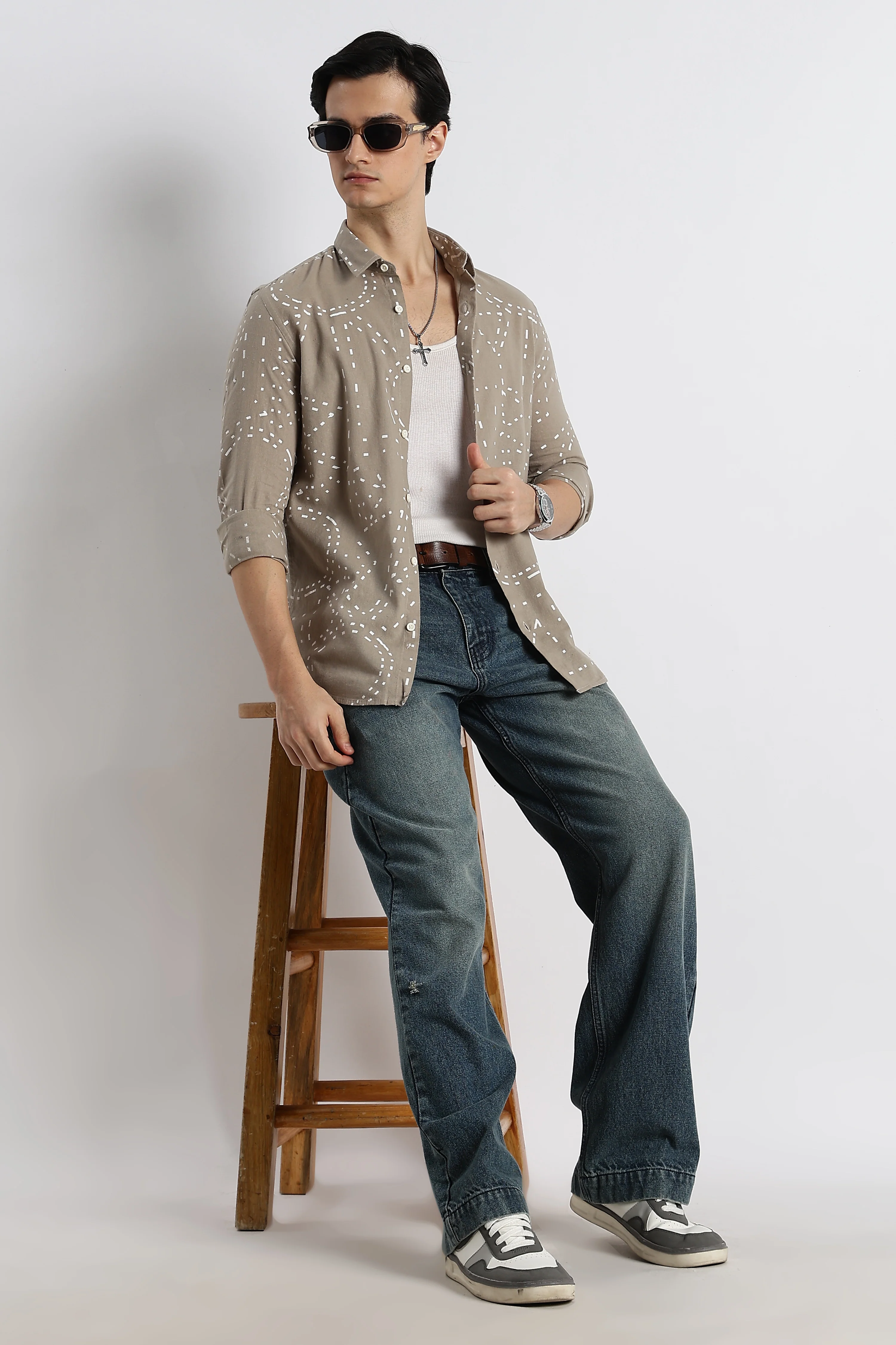 Men Abstract Geo-Print Cotton Shirt - Image 5
