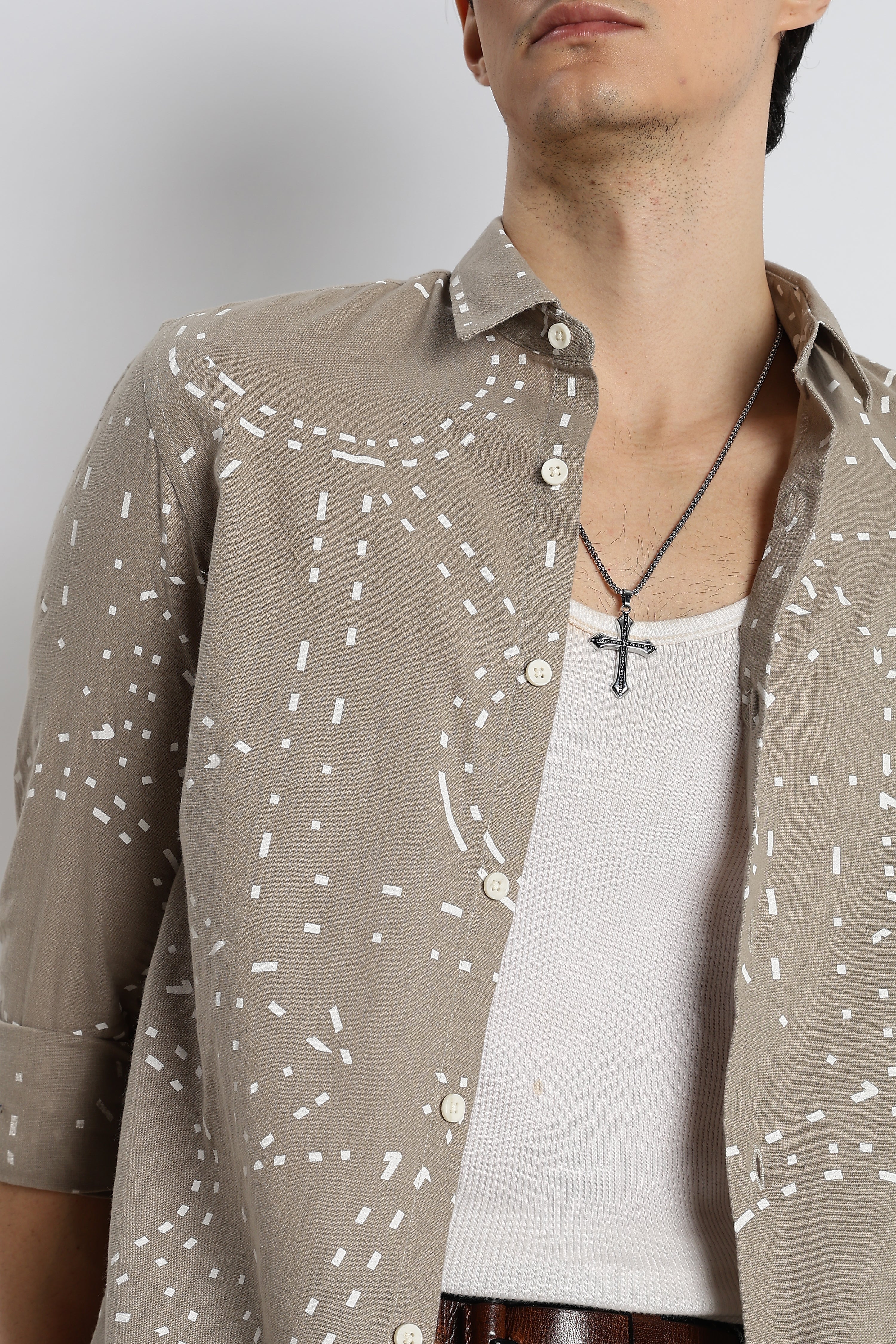 Men Abstract Geo-Print Cotton Shirt - Image 6