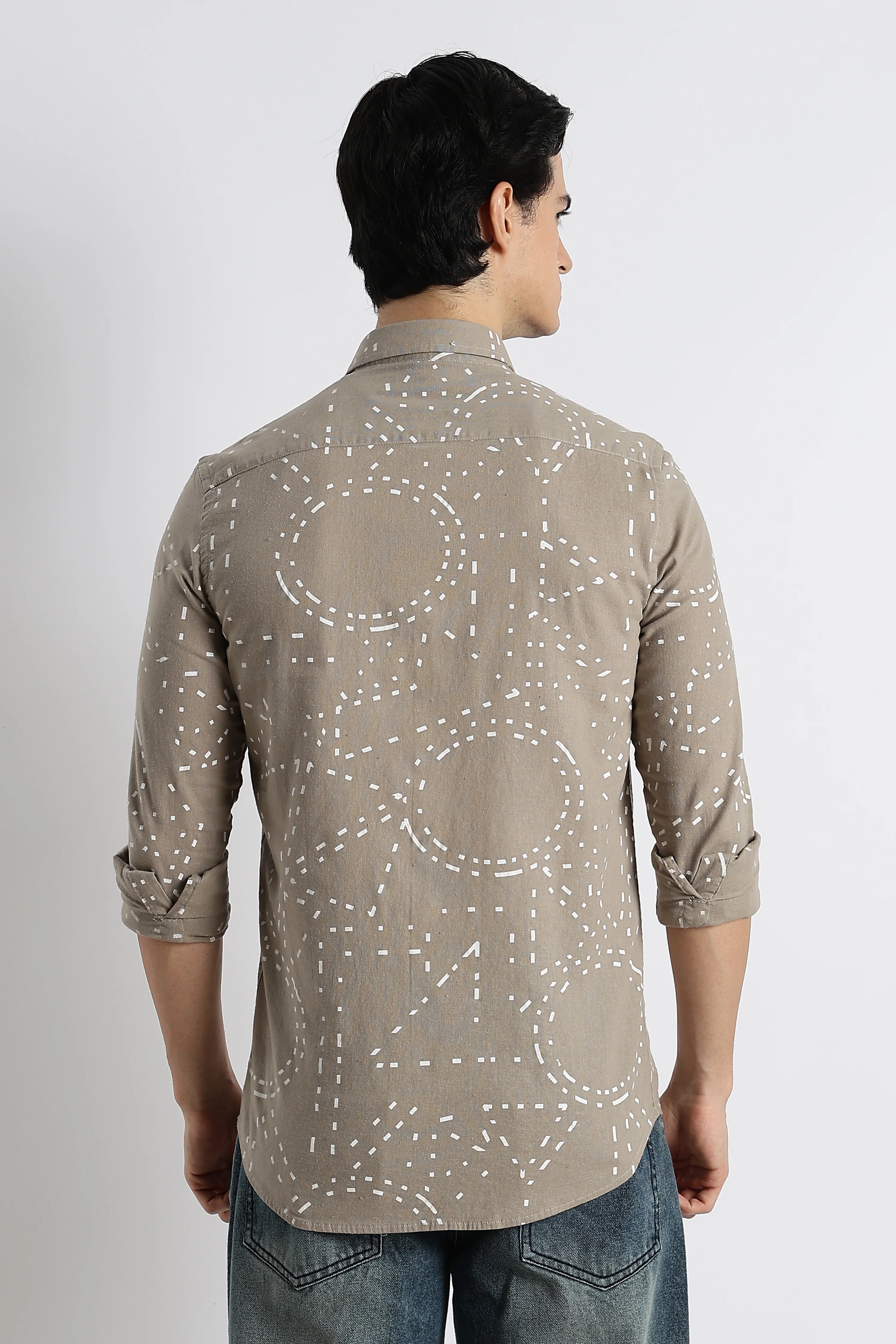 Men Abstract Geo-Print Cotton Shirt - Image 7
