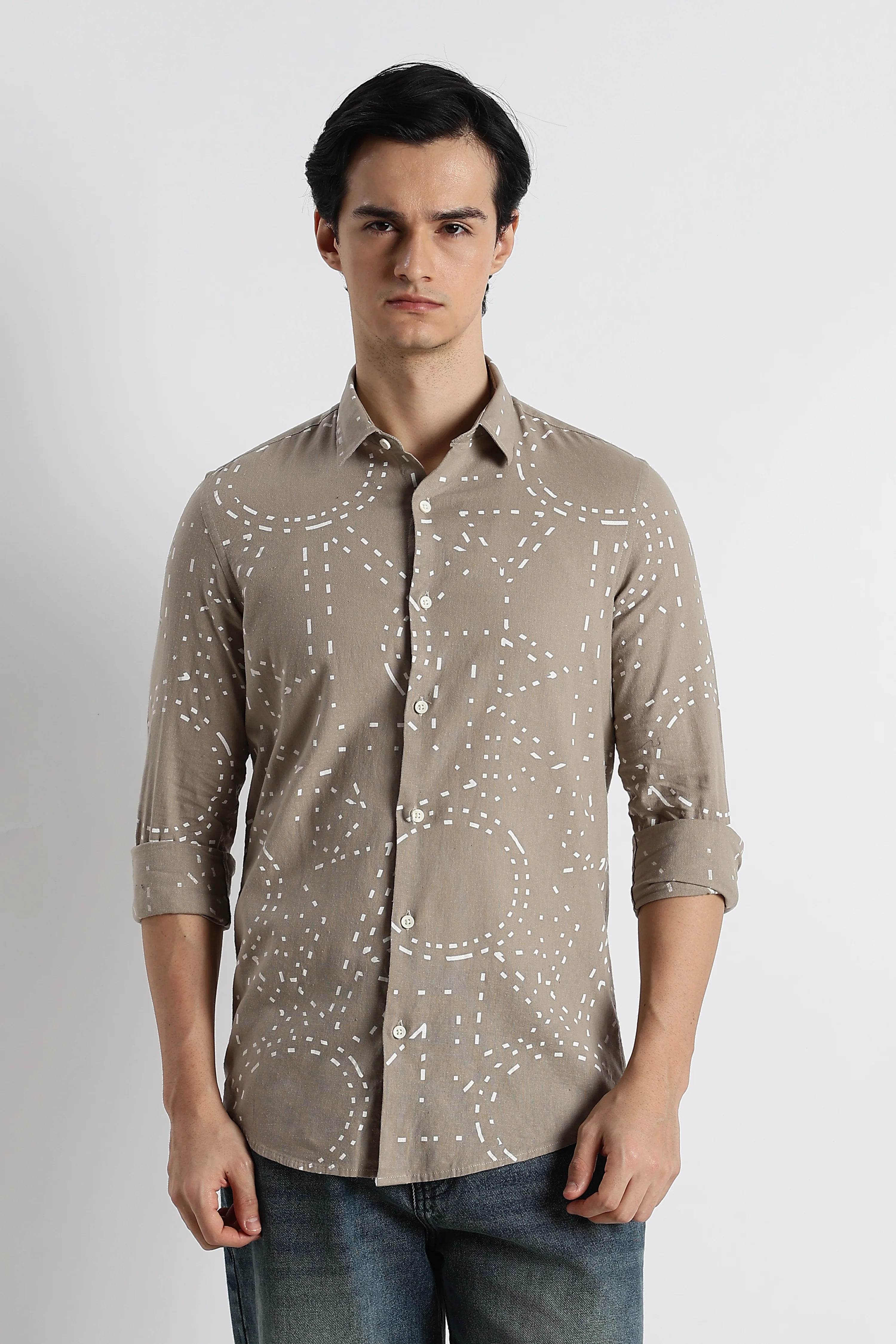 Men Abstract Geo-Print Cotton Shirt - Image 8