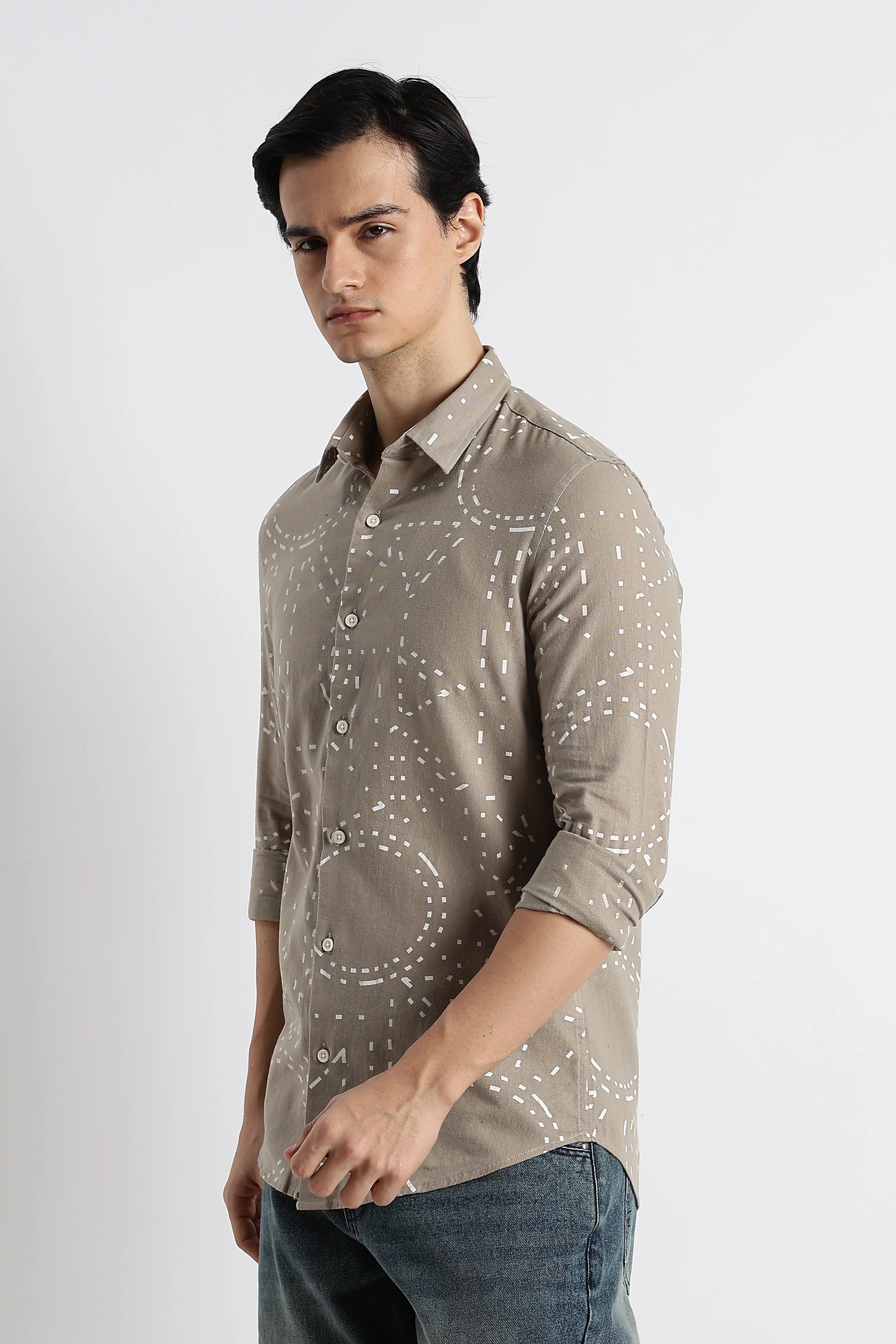Men Abstract Geo-Print Cotton Shirt - Image 9