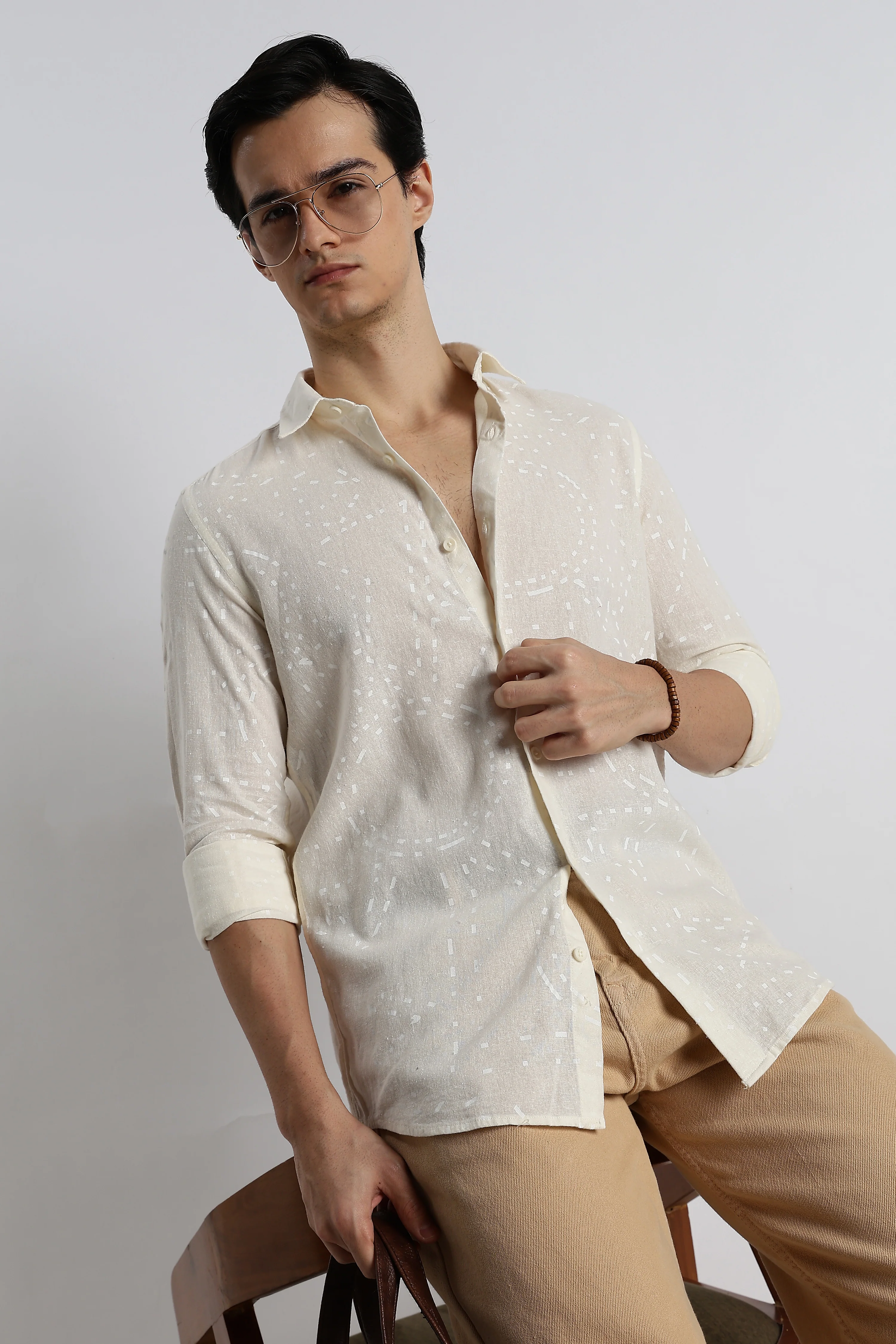 Men Abstract Geo-Print Cotton Shirt - Image 3