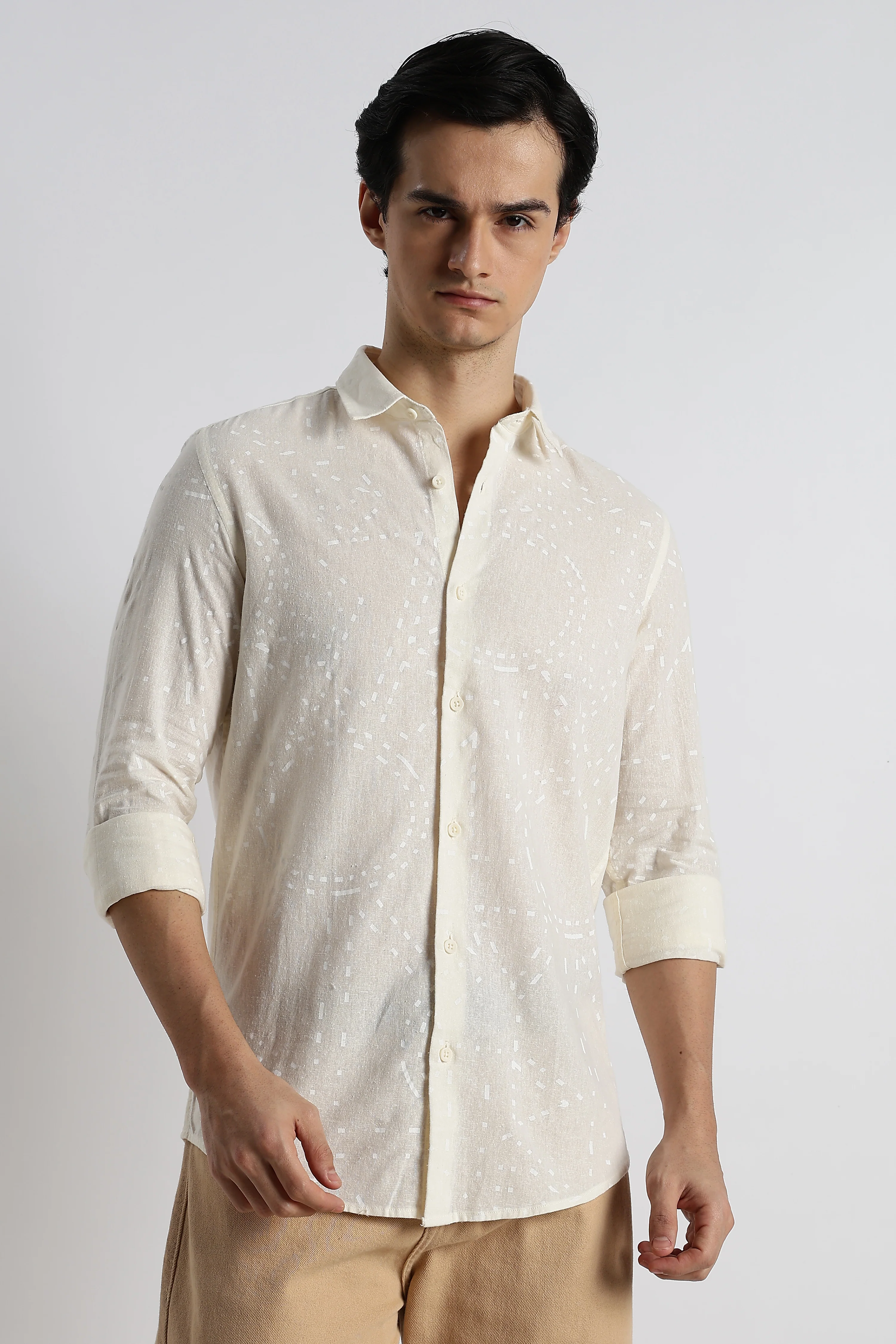 Men Abstract Geo-Print Cotton Shirt - Image 7