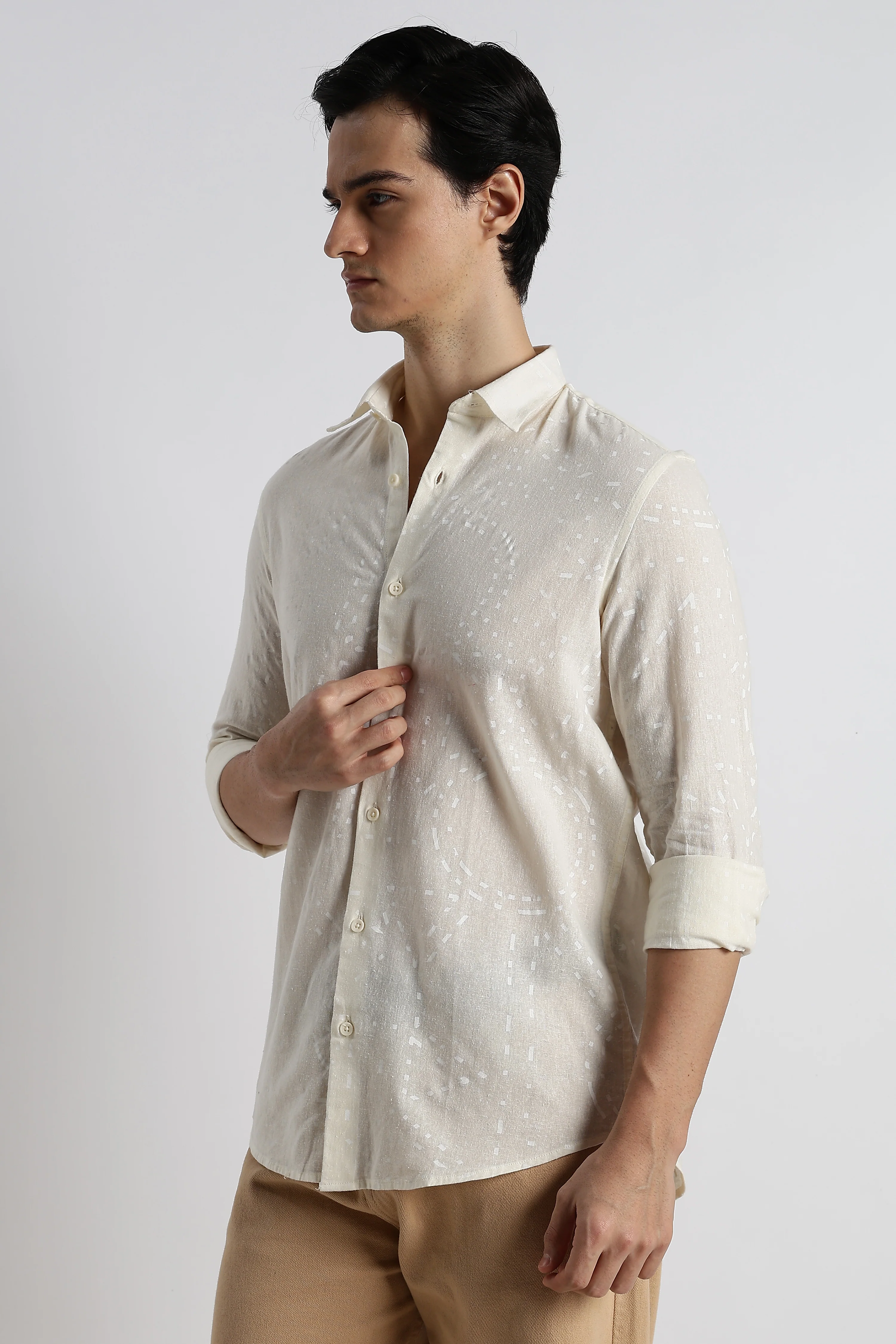 Men Abstract Geo-Print Cotton Shirt - Image 8
