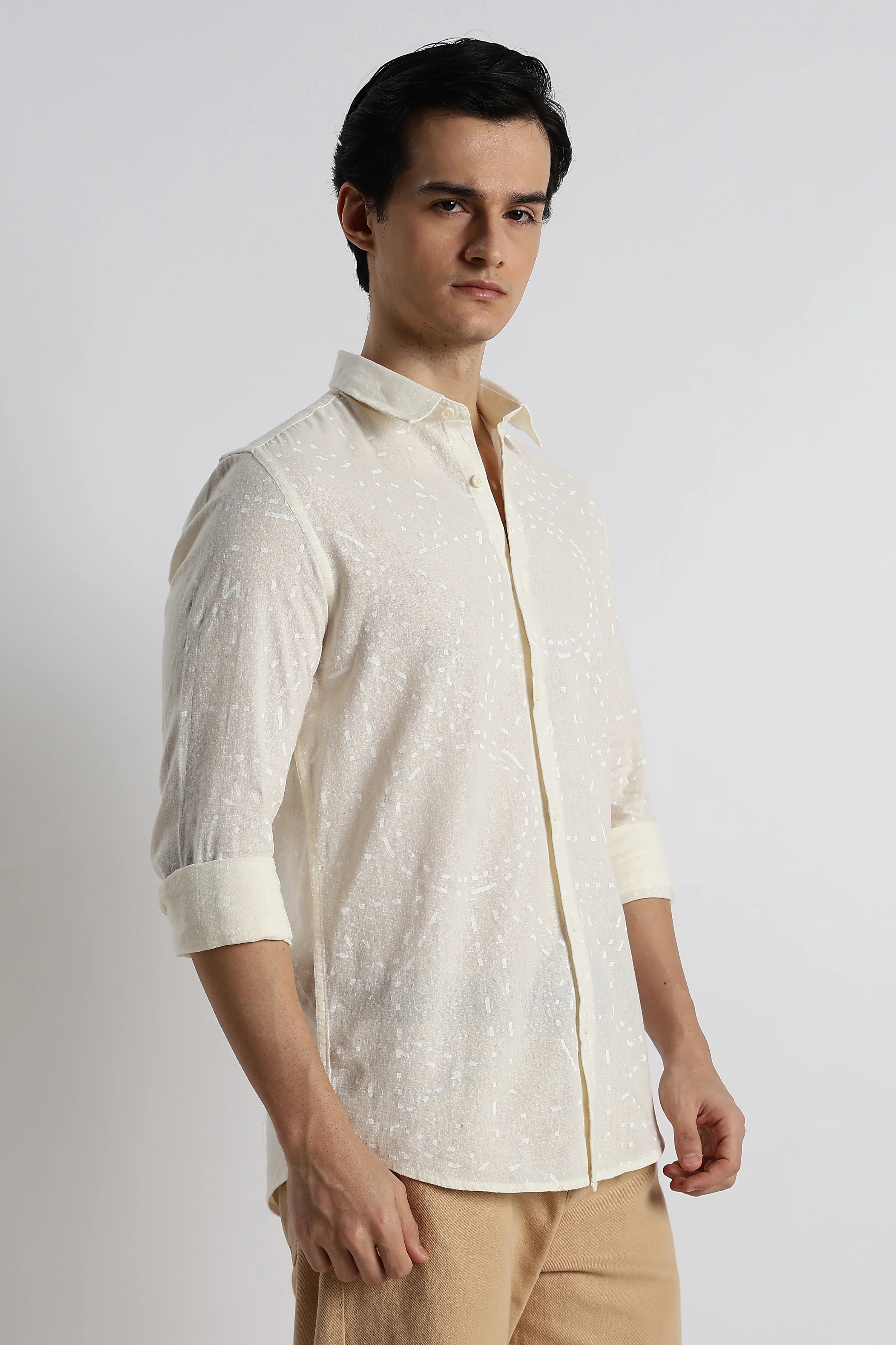 Men Abstract Geo-Print Cotton Shirt - Image 9