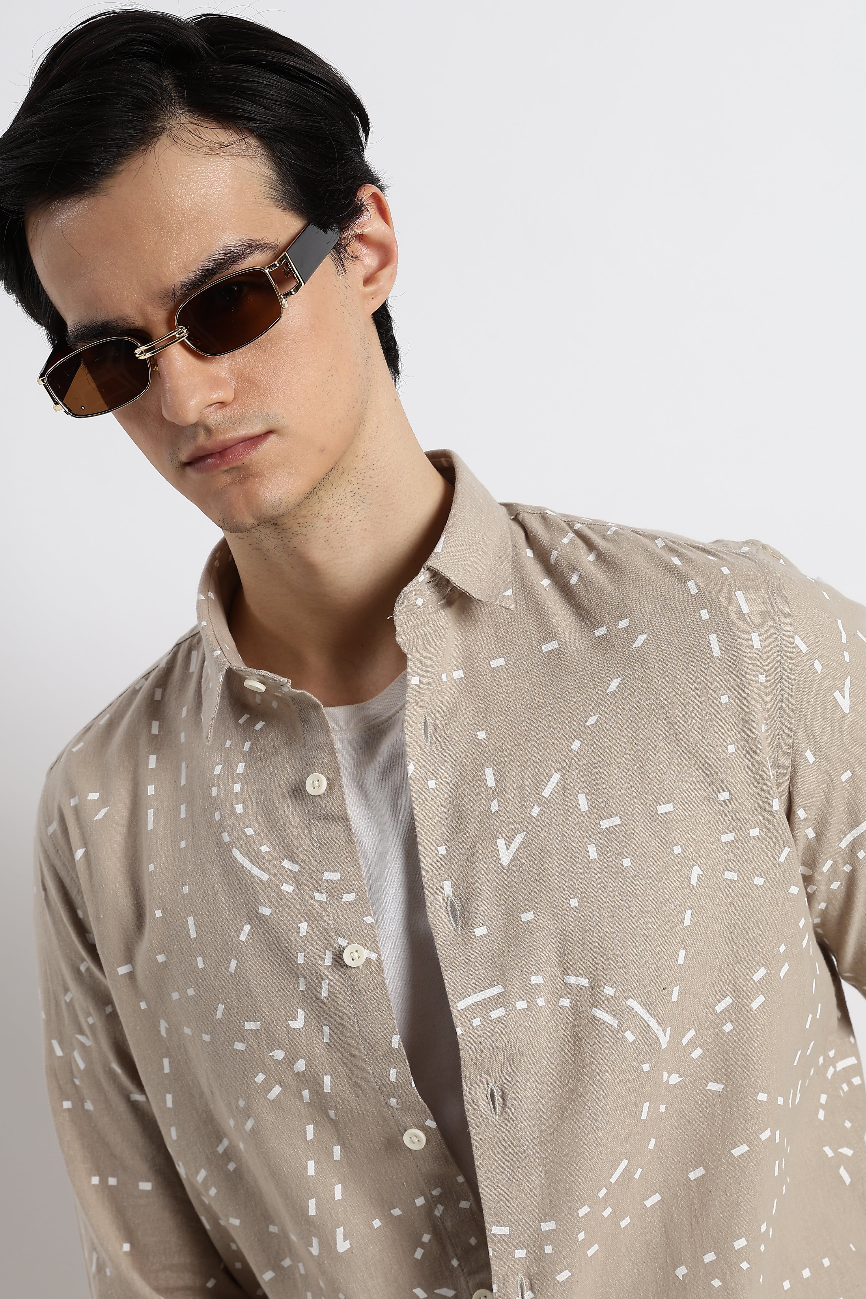 Men Abstract Geo-Print Cotton Shirt - Image 10