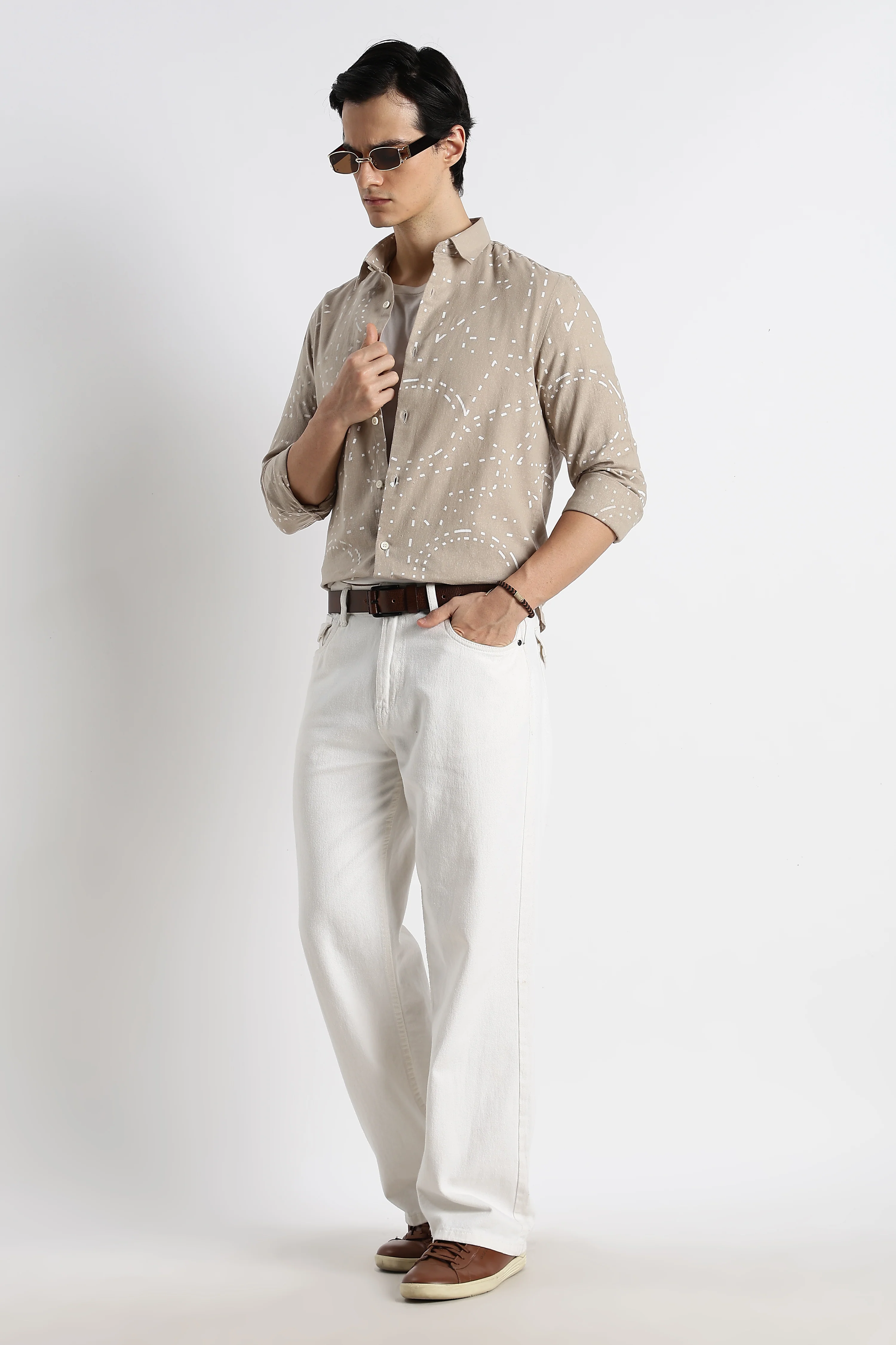 Men Abstract Geo-Print Cotton Shirt - Image 2