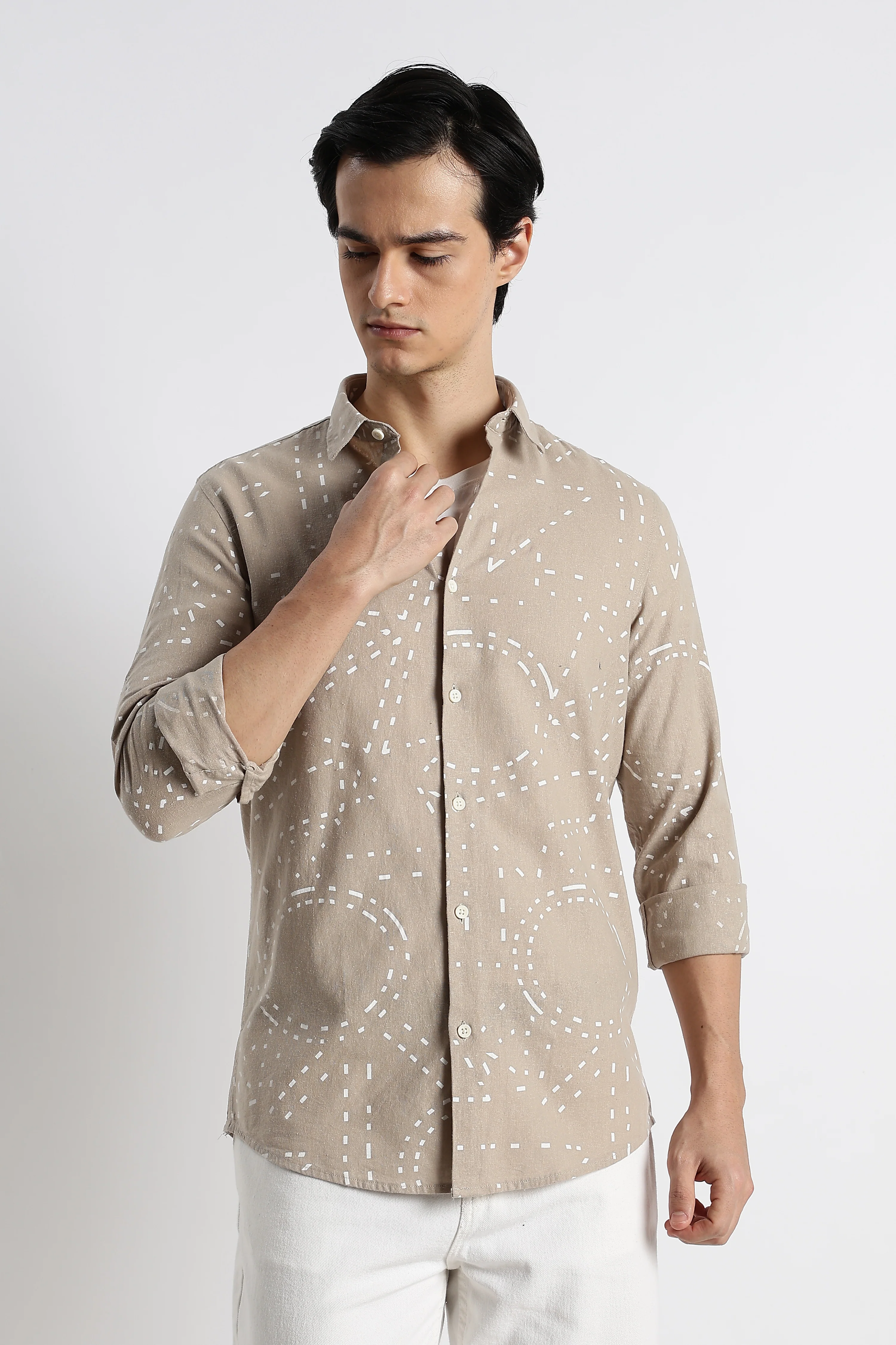 Men Abstract Geo-Print Cotton Shirt - Image 5