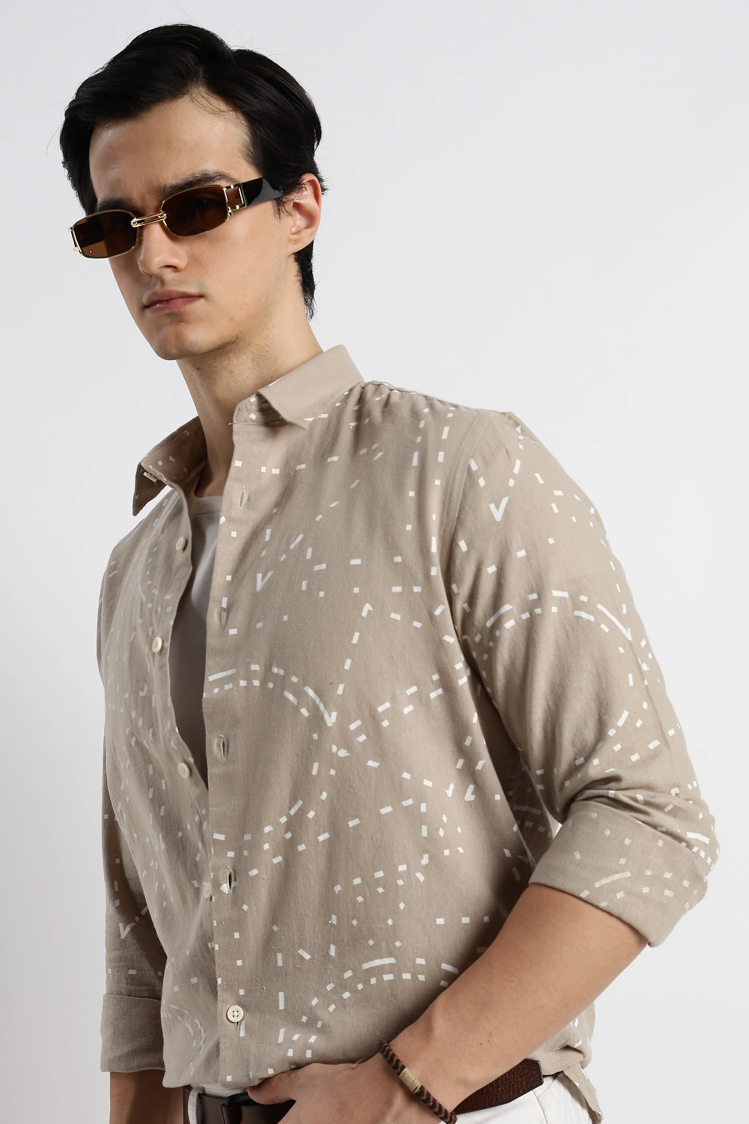 Men Abstract Geo-Print Cotton Shirt - Image 9