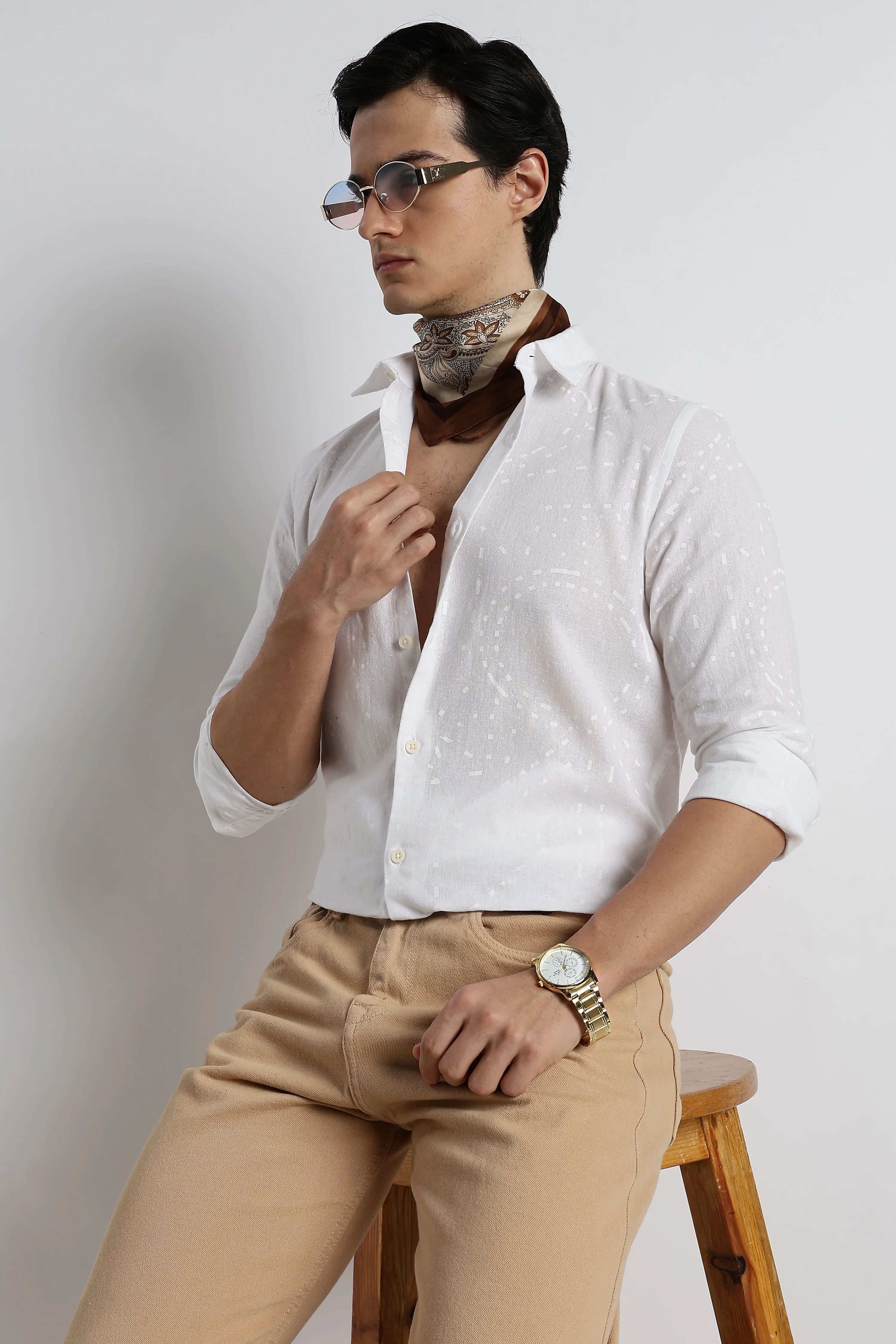 Men Abstract Geo-Print Cotton Shirt - Image 2