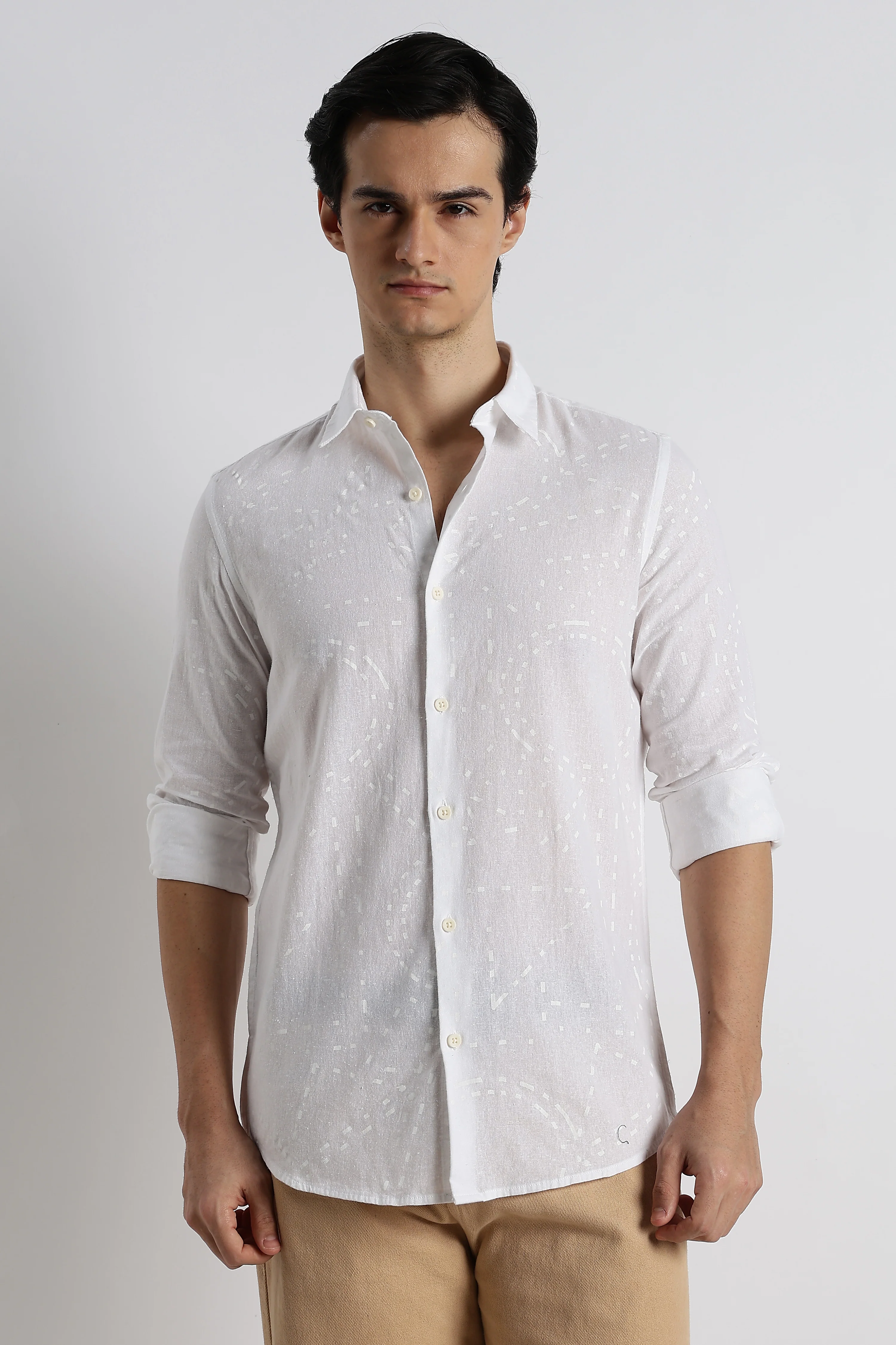 Men Abstract Geo-Print Cotton Shirt - Image 3