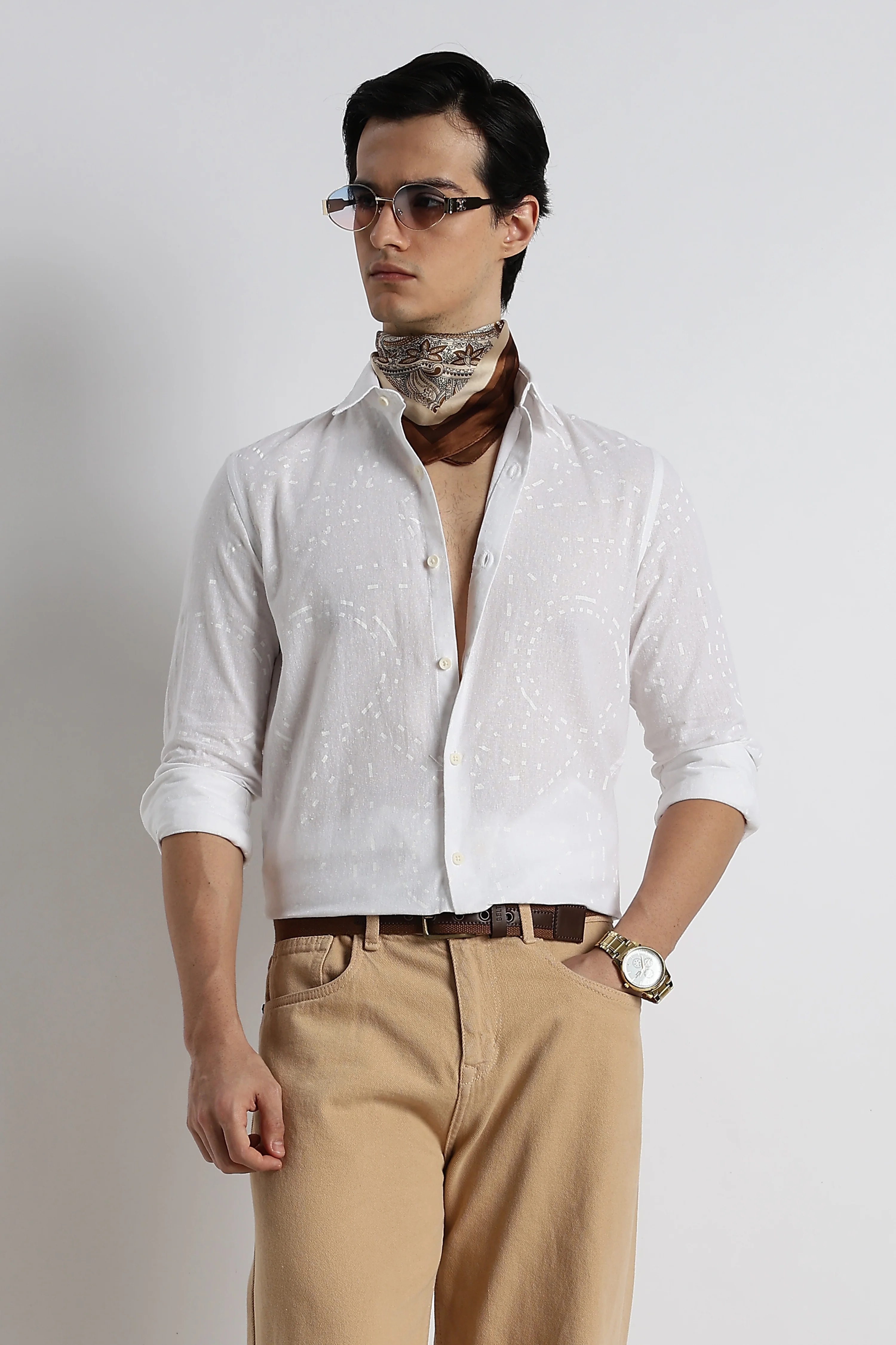 Men Abstract Geo-Print Cotton Shirt - Image 7