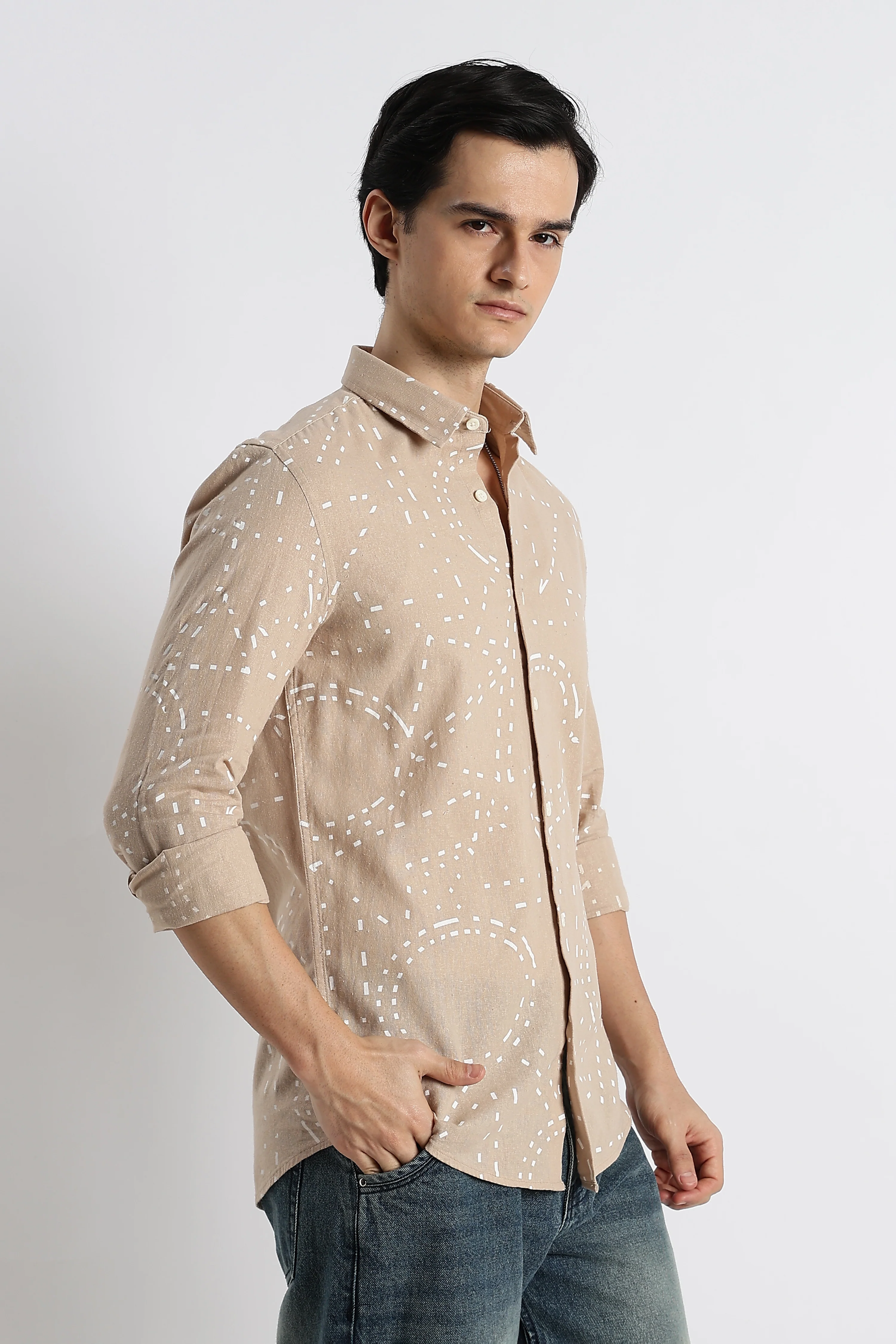 Men Abstract Geo-Print Cotton Shirt - Image 10