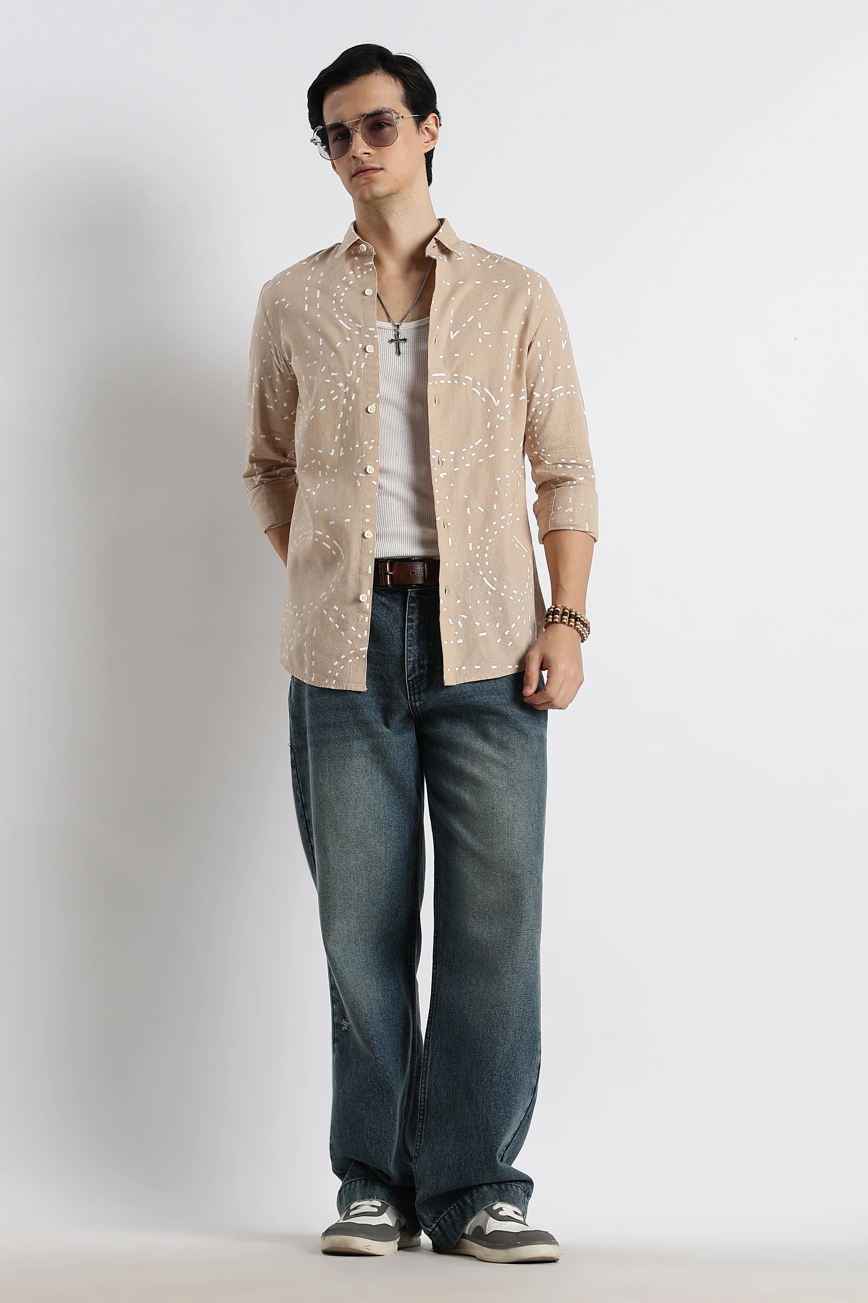 Men Abstract Geo-Print Cotton Shirt - Image 2