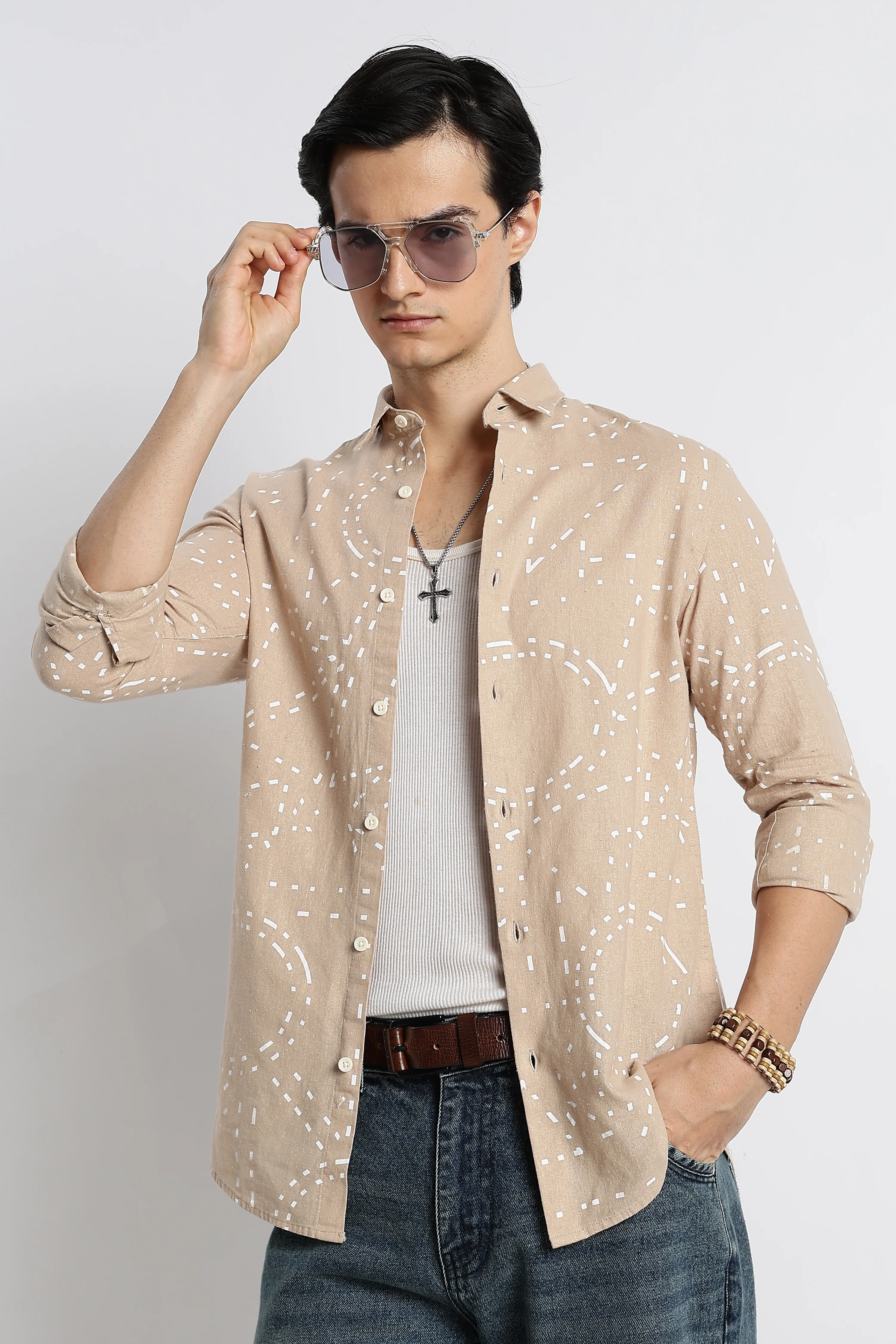 Men Abstract Geo-Print Cotton Shirt - Image 3