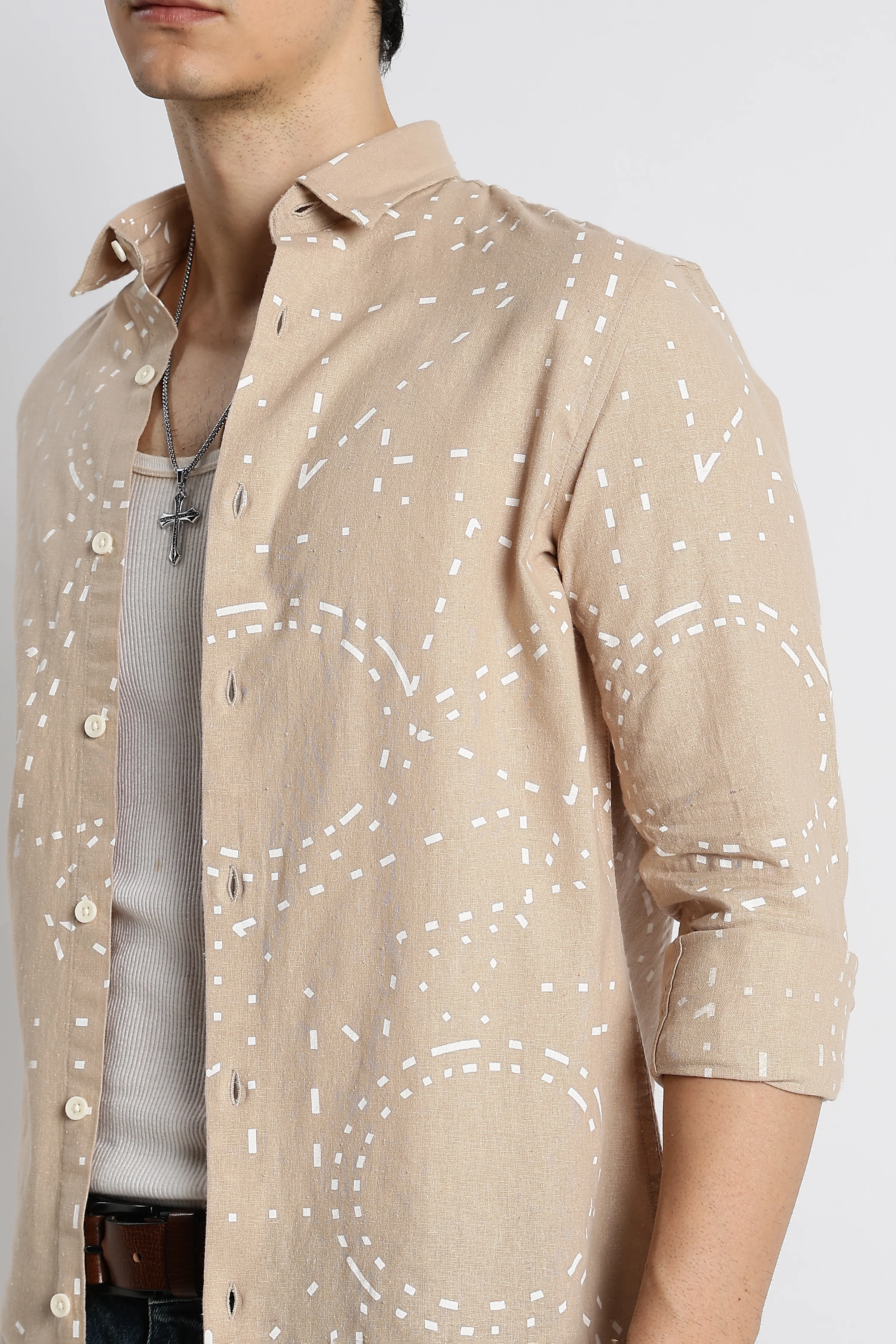 Men Abstract Geo-Print Cotton Shirt - Image 4