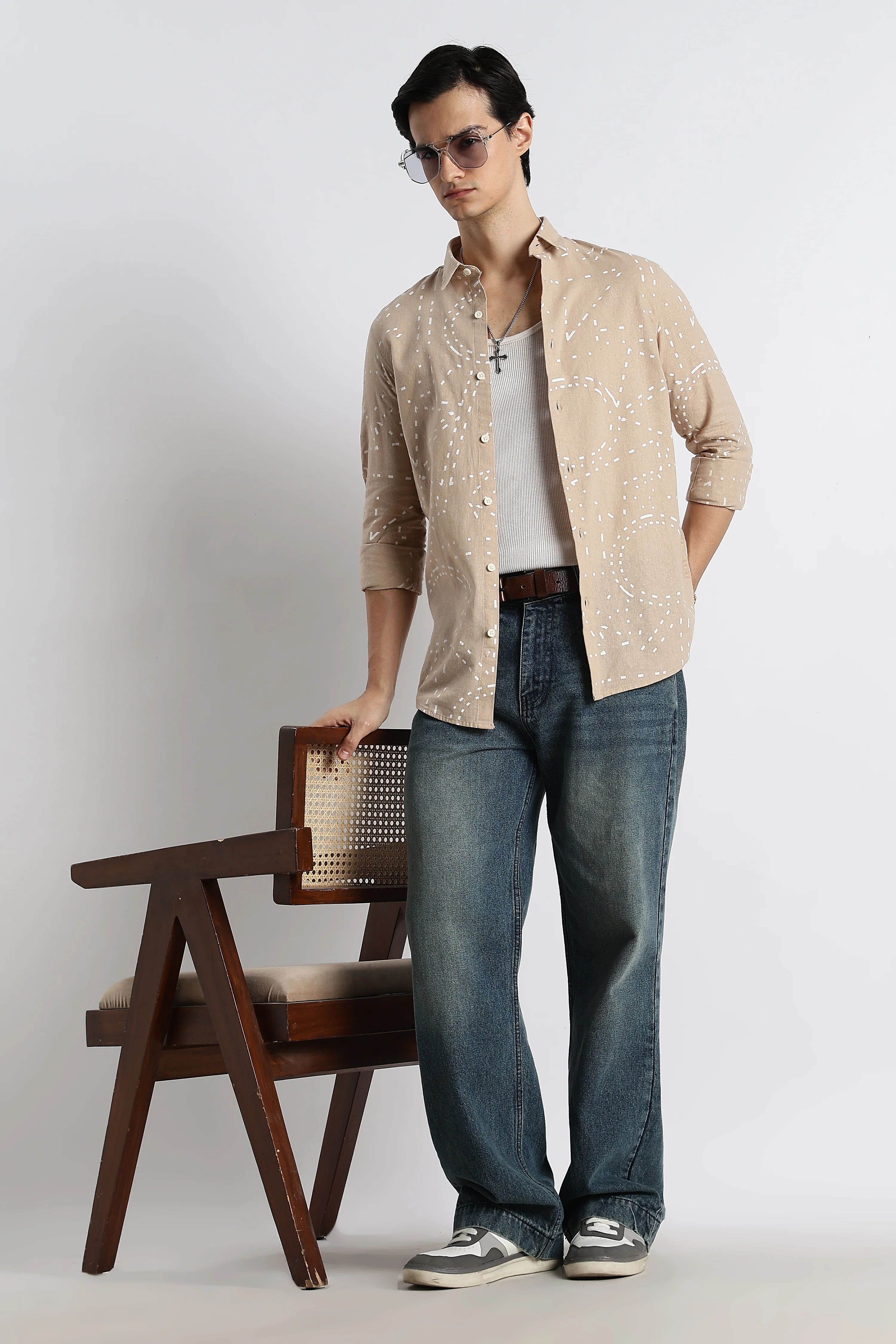 Men Abstract Geo-Print Cotton Shirt - Image 5