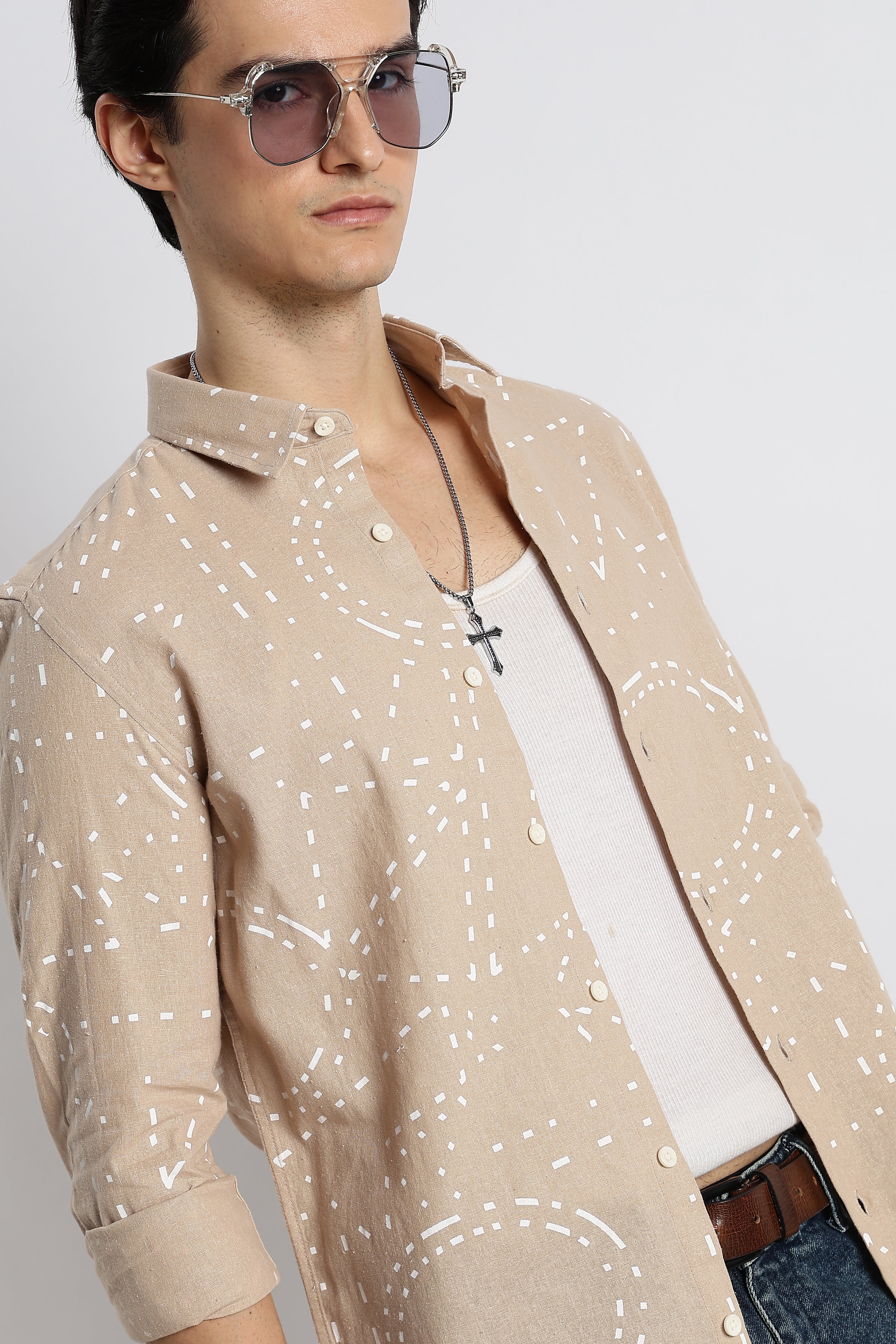 Men Abstract Geo-Print Cotton Shirt - Image 6