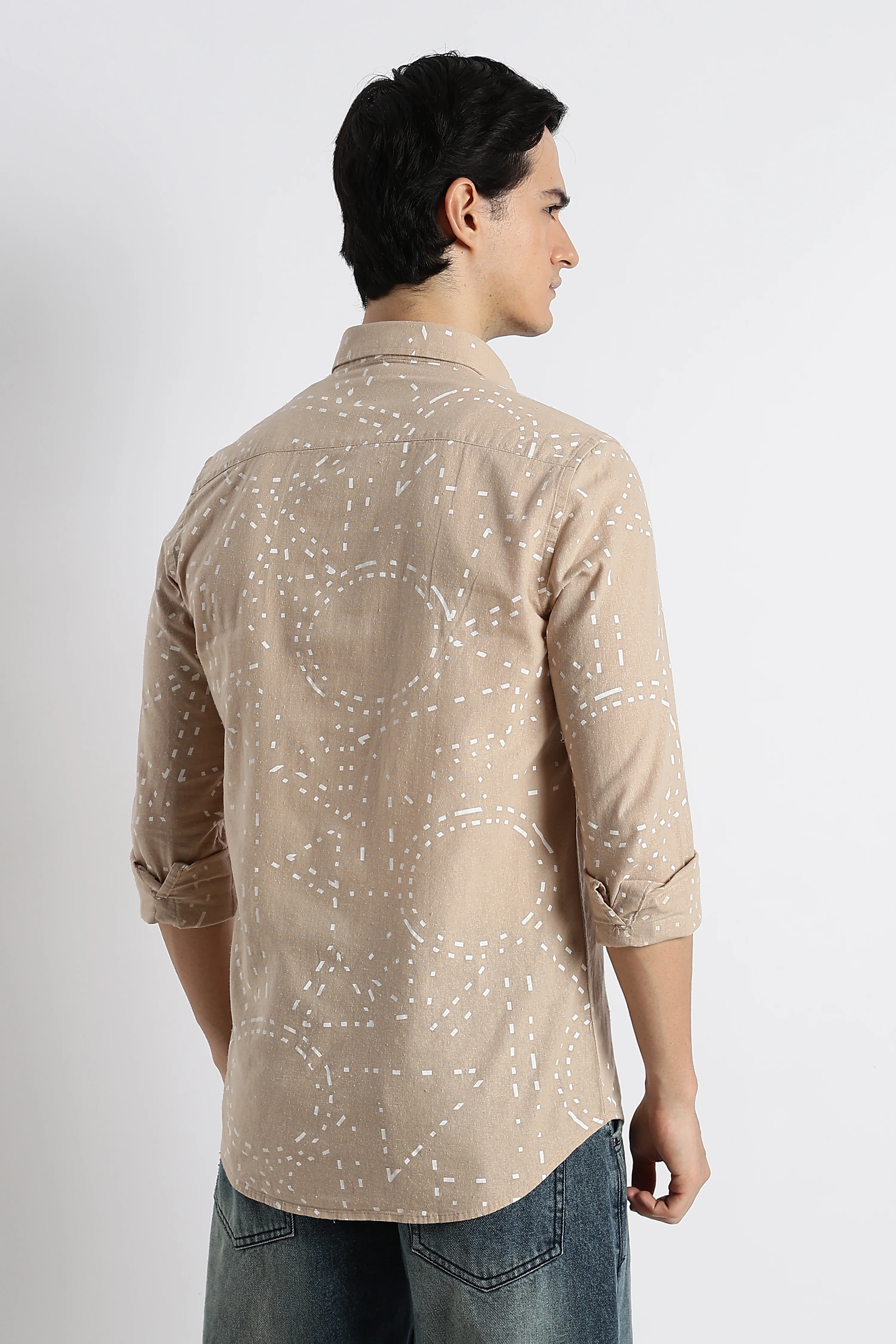 Men Abstract Geo-Print Cotton Shirt - Image 7
