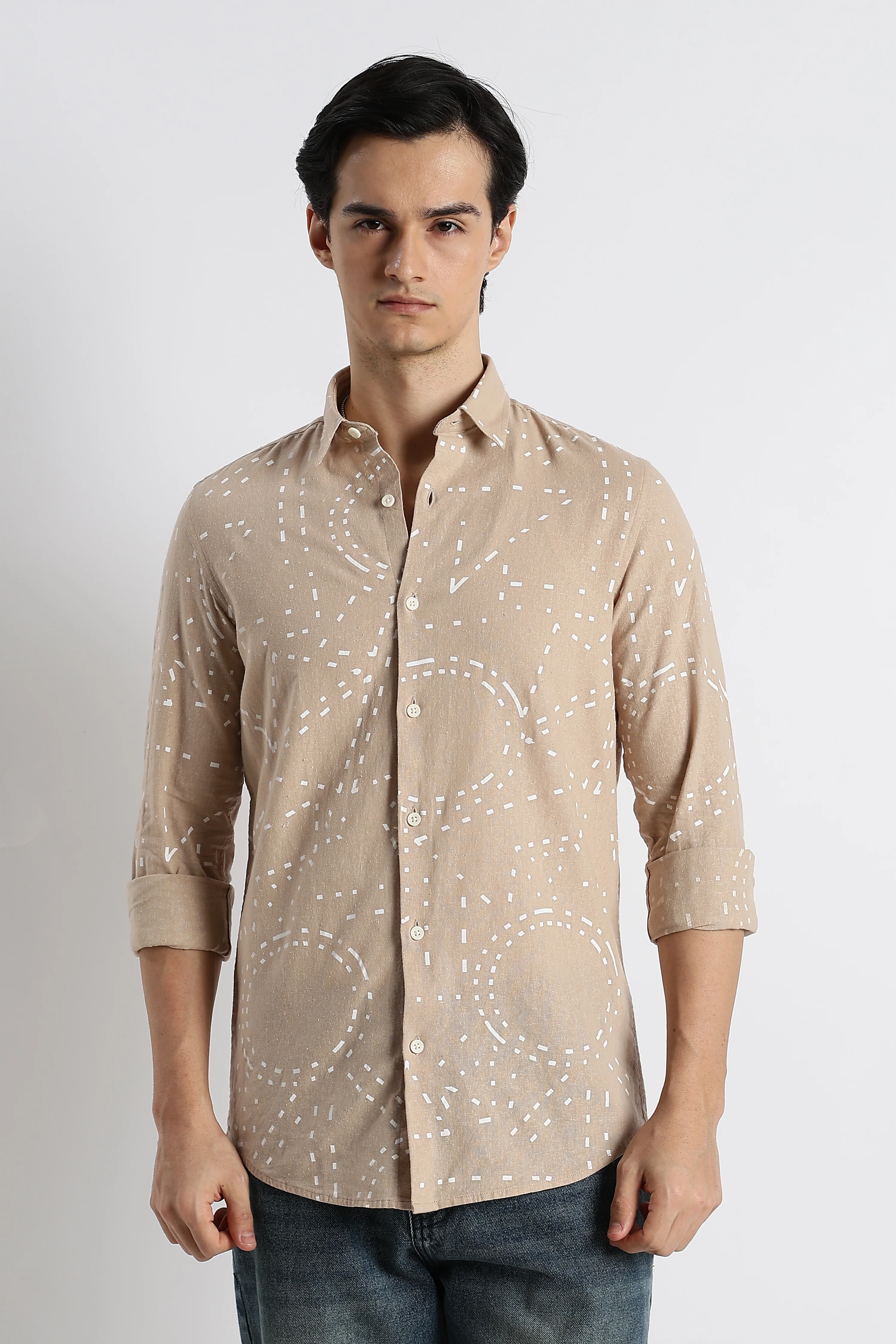 Men Abstract Geo-Print Cotton Shirt - Image 8
