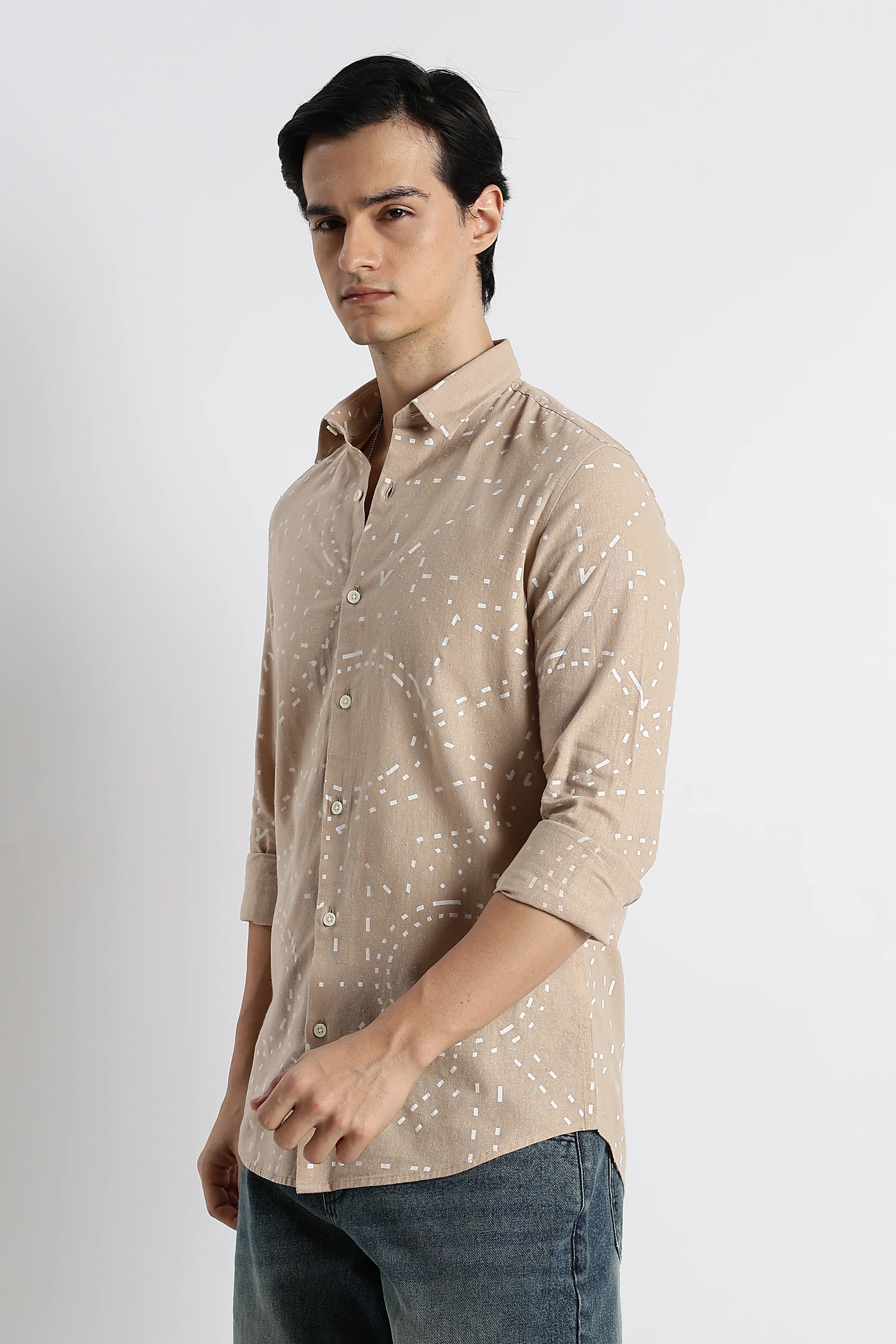 Men Abstract Geo-Print Cotton Shirt - Image 9