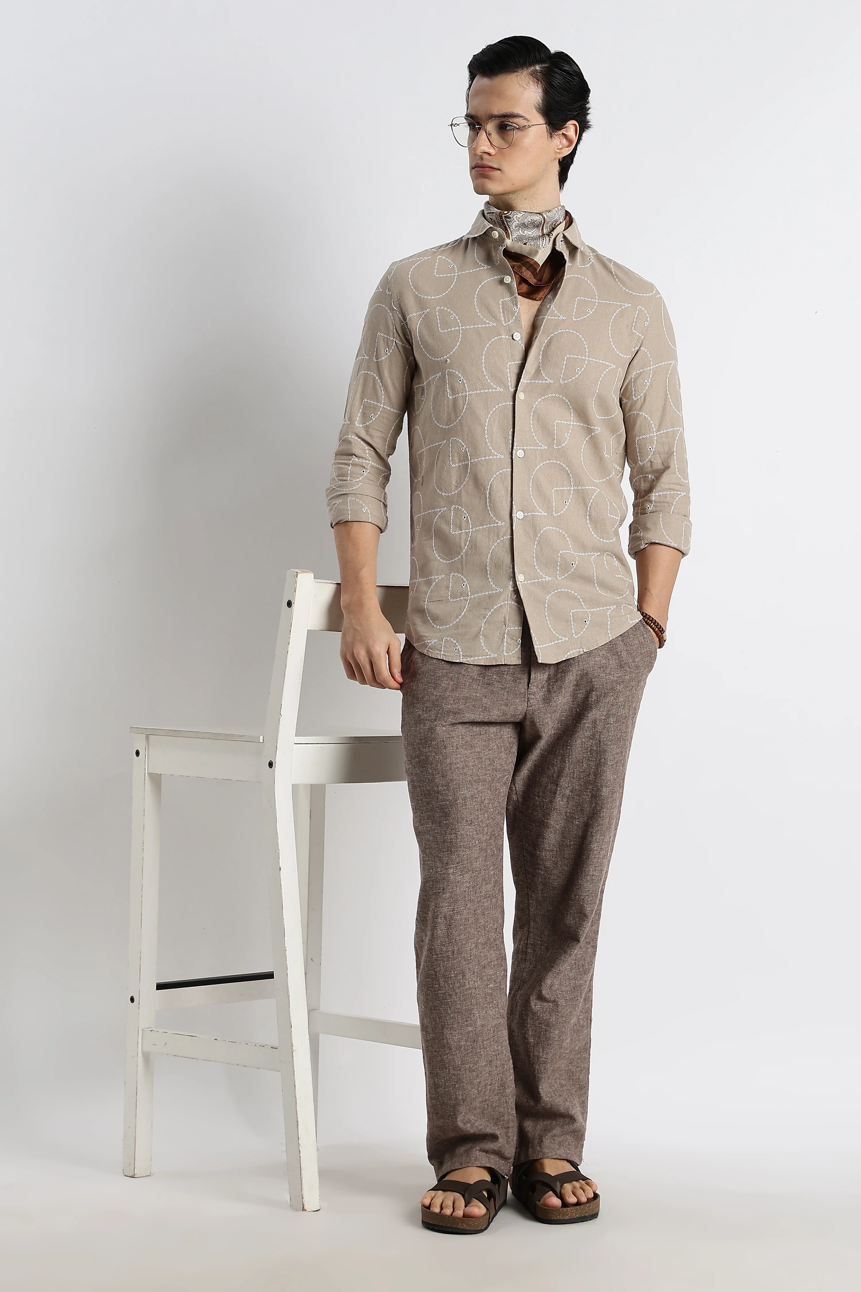 Men Abstract Geometry Cotton Shirt - Image 10