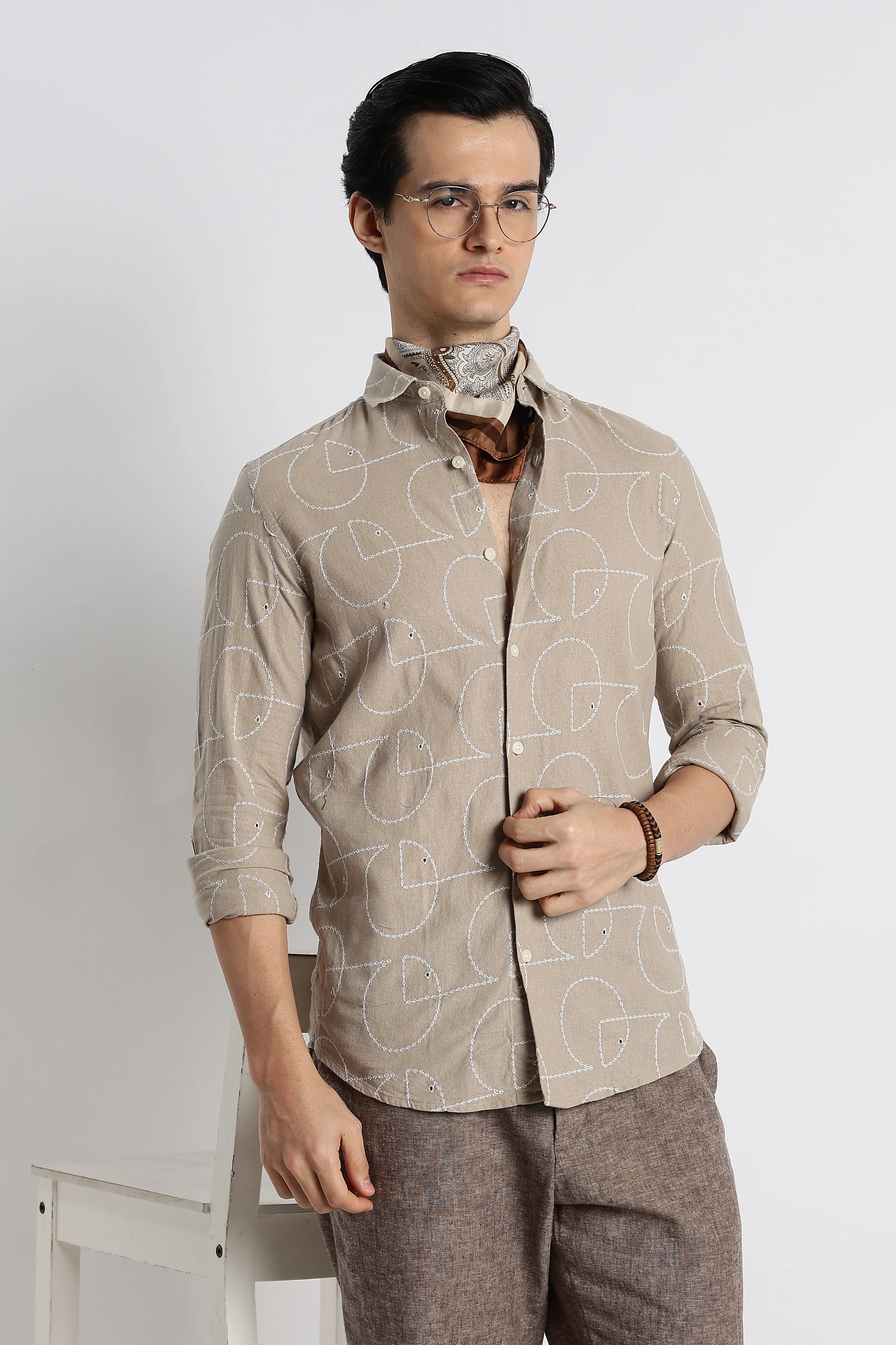 Men Abstract Geometry Cotton Shirt - Image 11