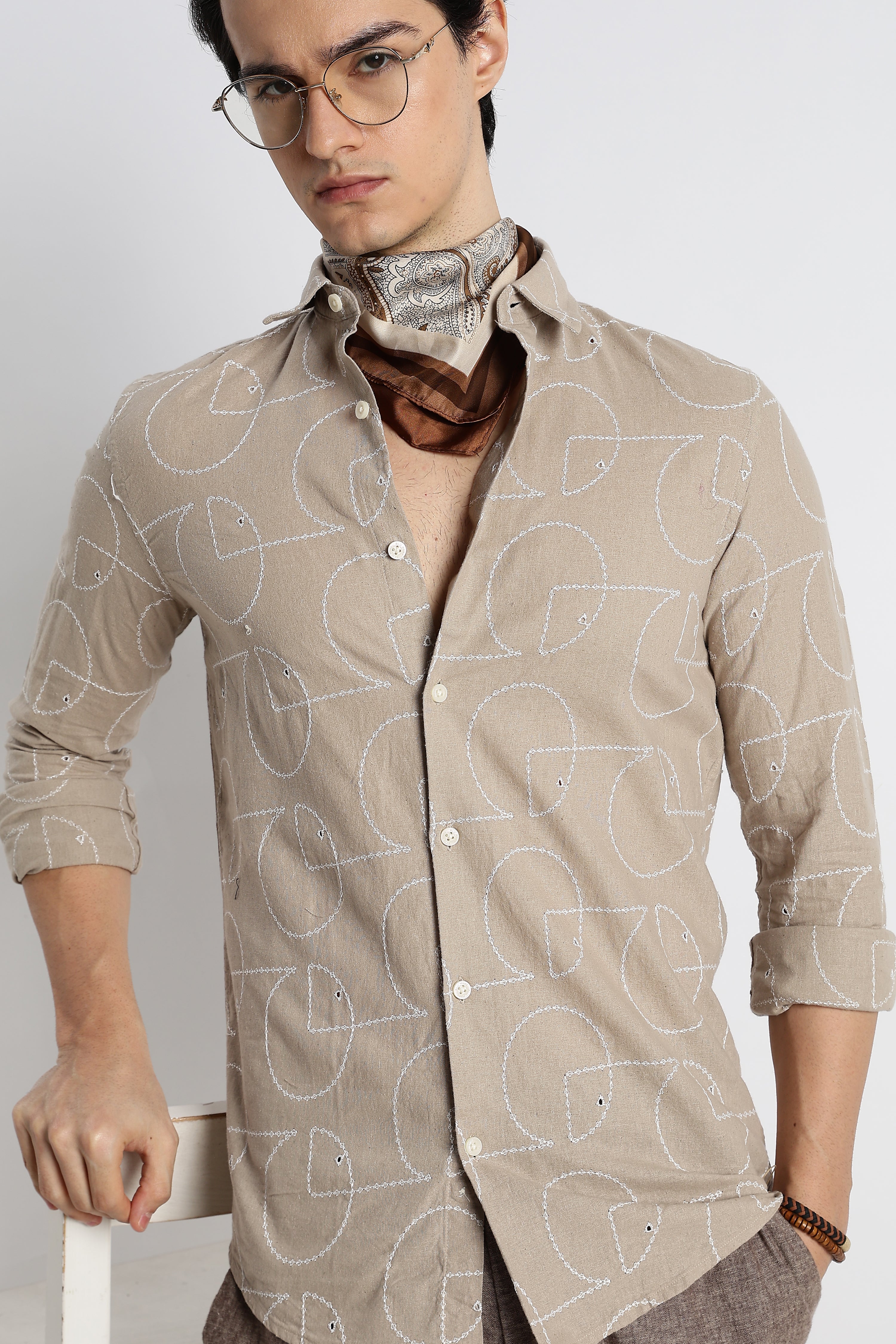 Men Abstract Geometry Cotton Shirt - Image 12