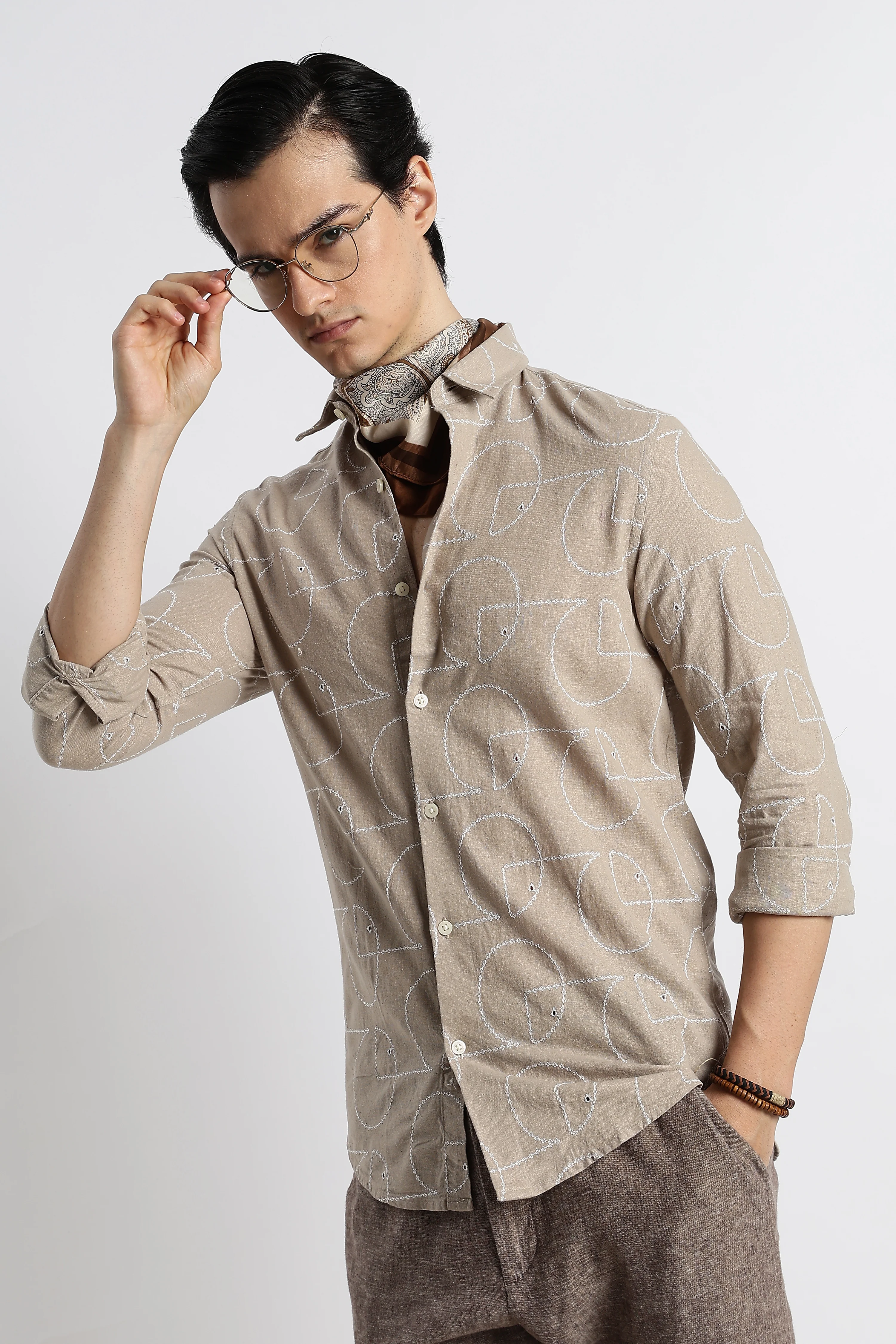Men Abstract Geometry Cotton Shirt - Image 2