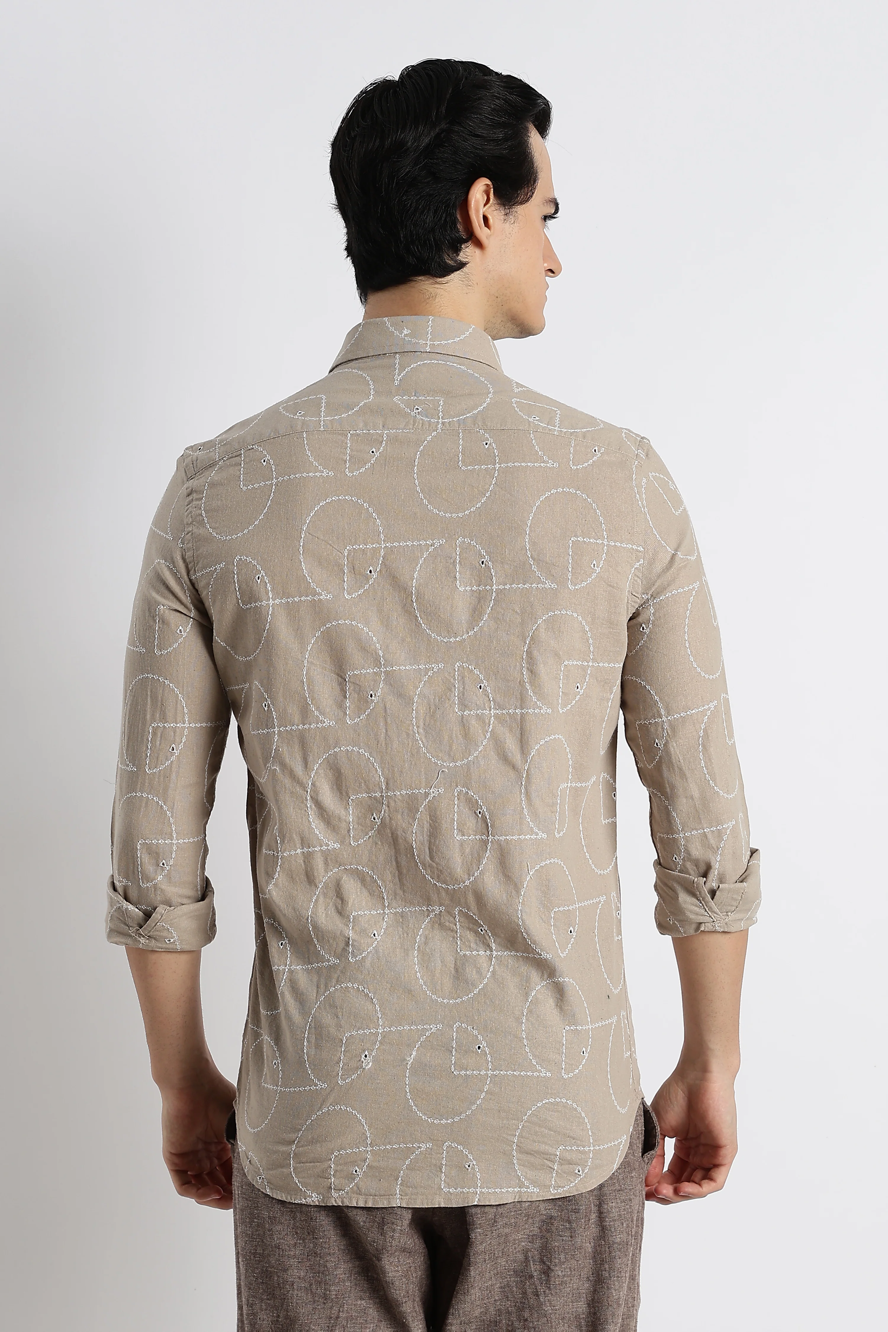 Men Abstract Geometry Cotton Shirt - Image 3