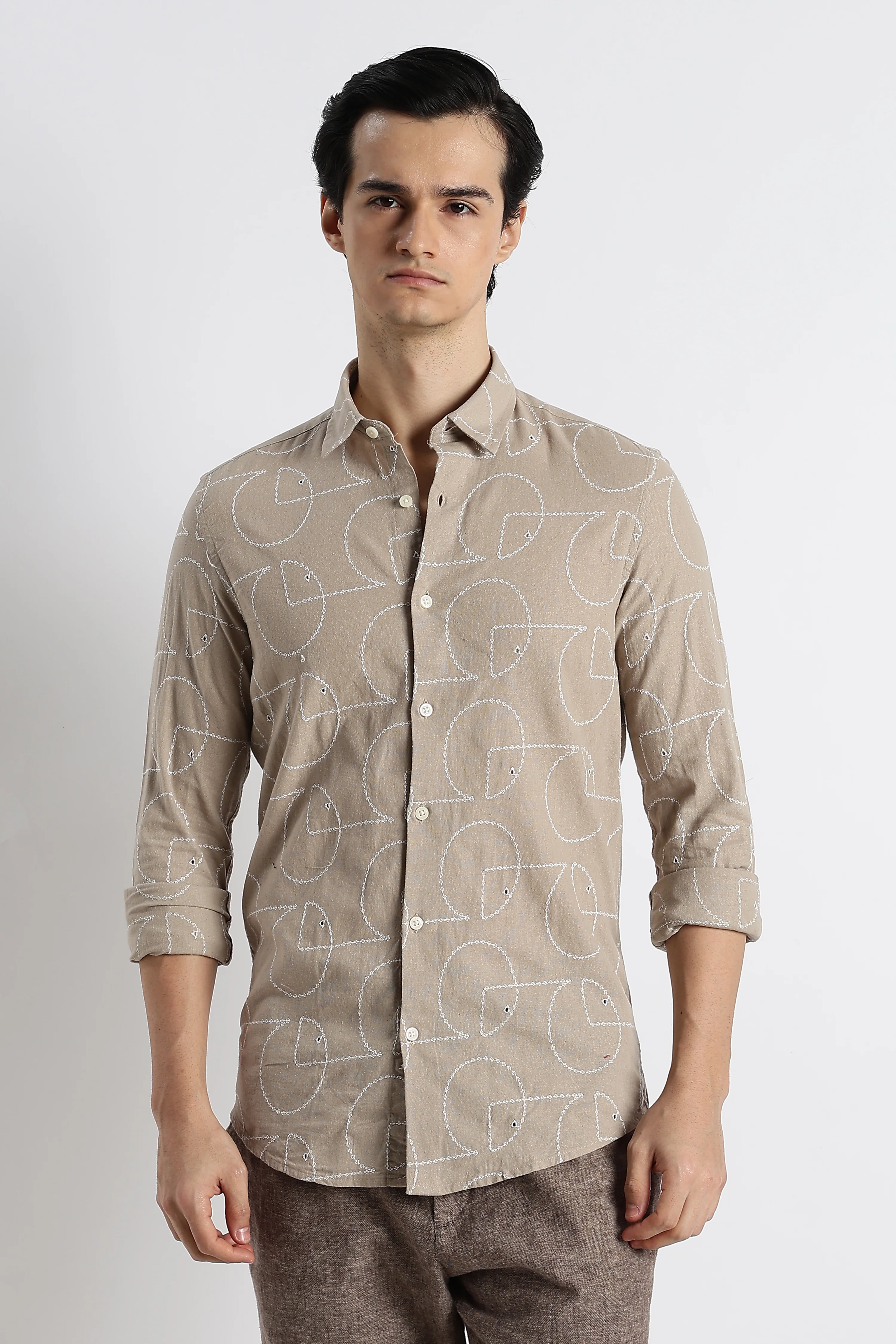 Men Abstract Geometry Cotton Shirt - Image 4