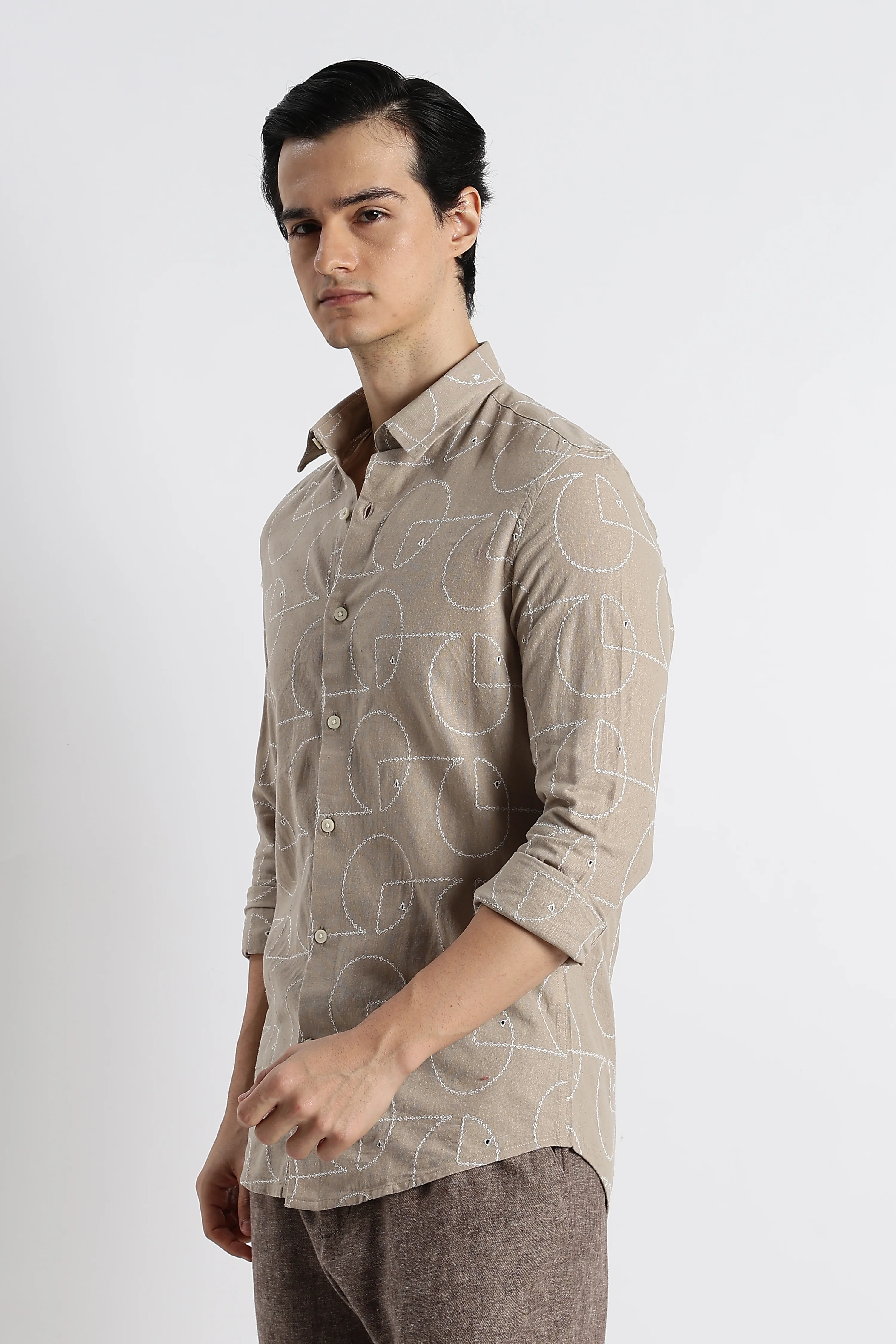Men Abstract Geometry Cotton Shirt - Image 5