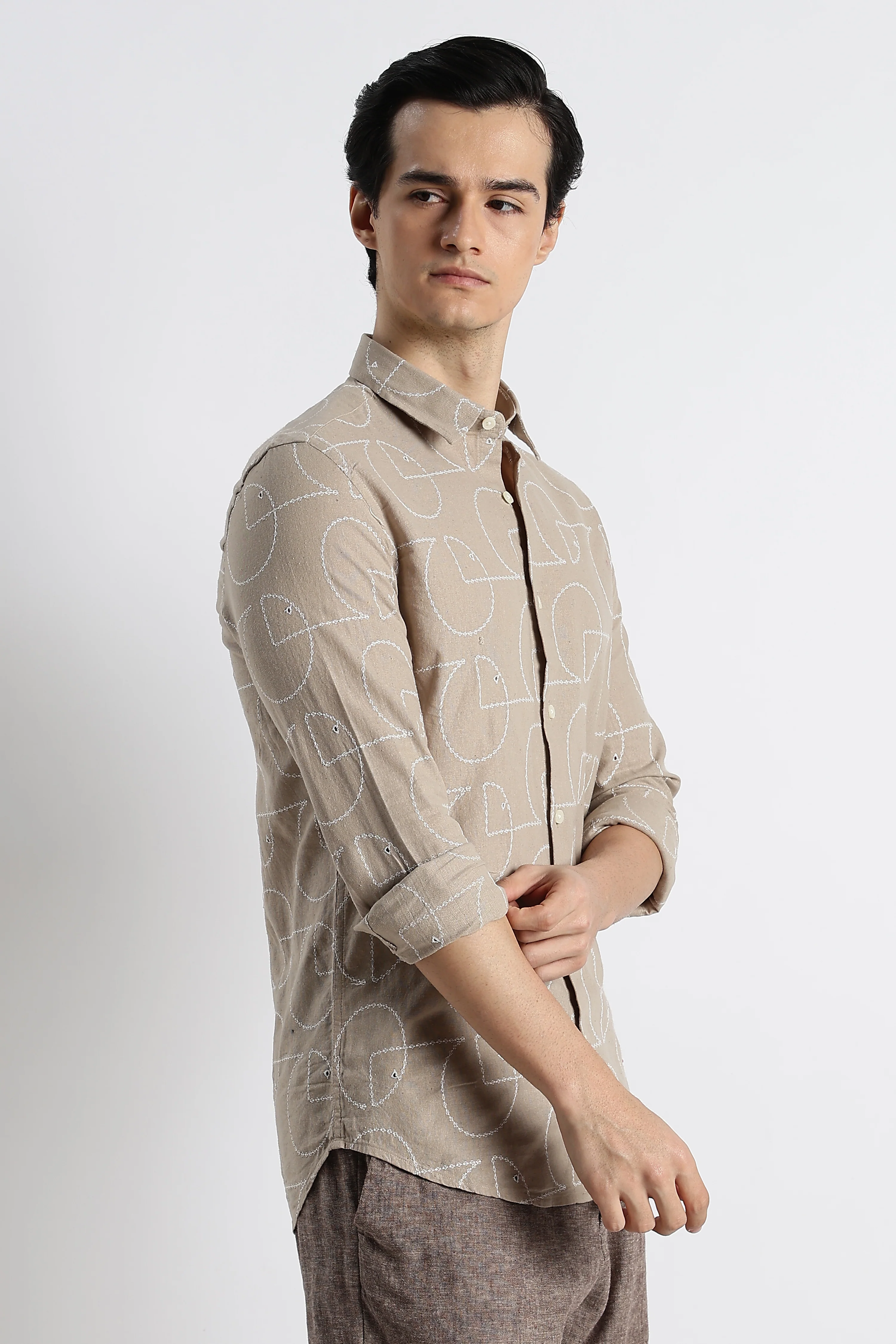 Men Abstract Geometry Cotton Shirt - Image 6