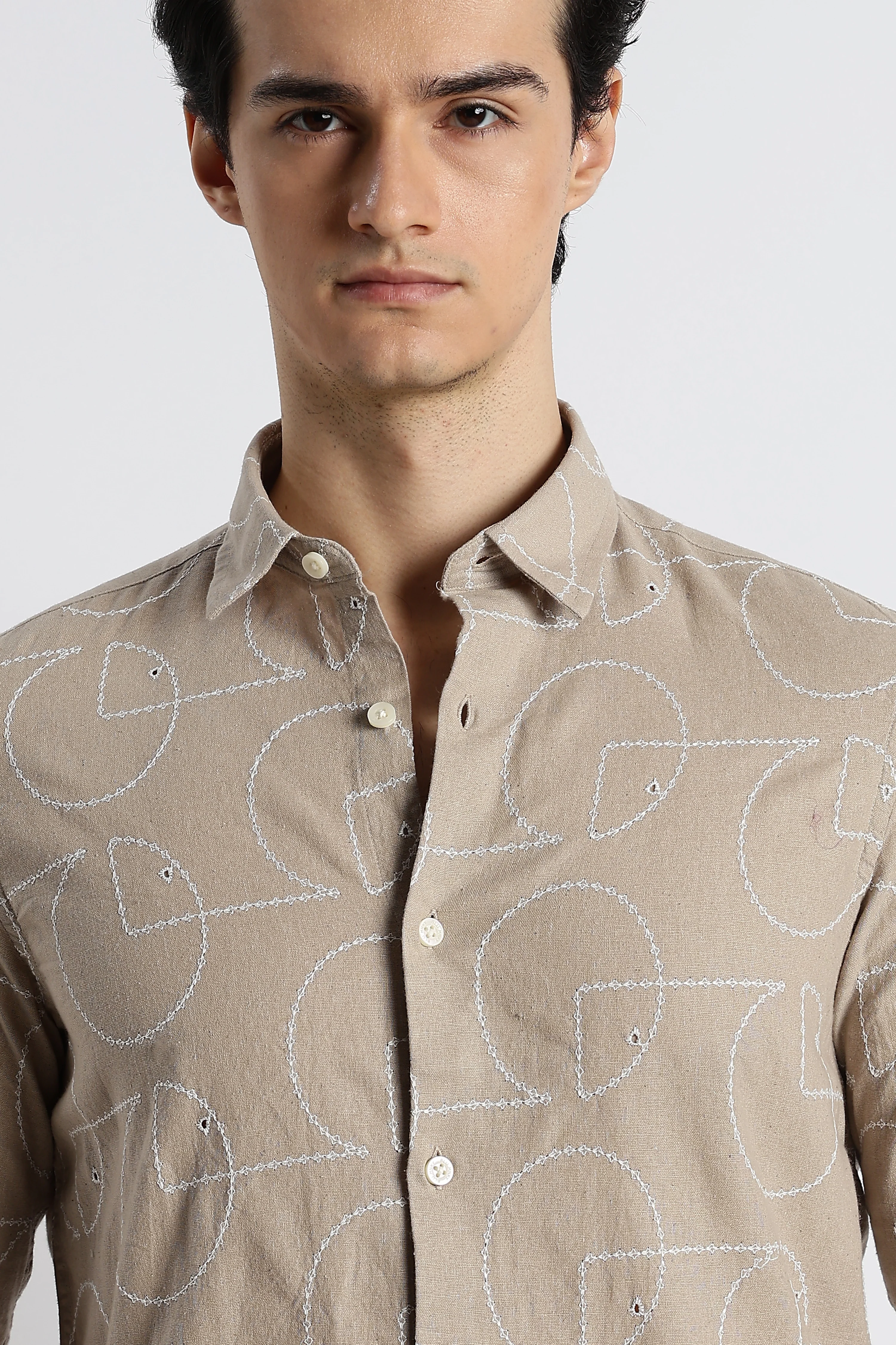 Men Abstract Geometry Cotton Shirt - Image 7