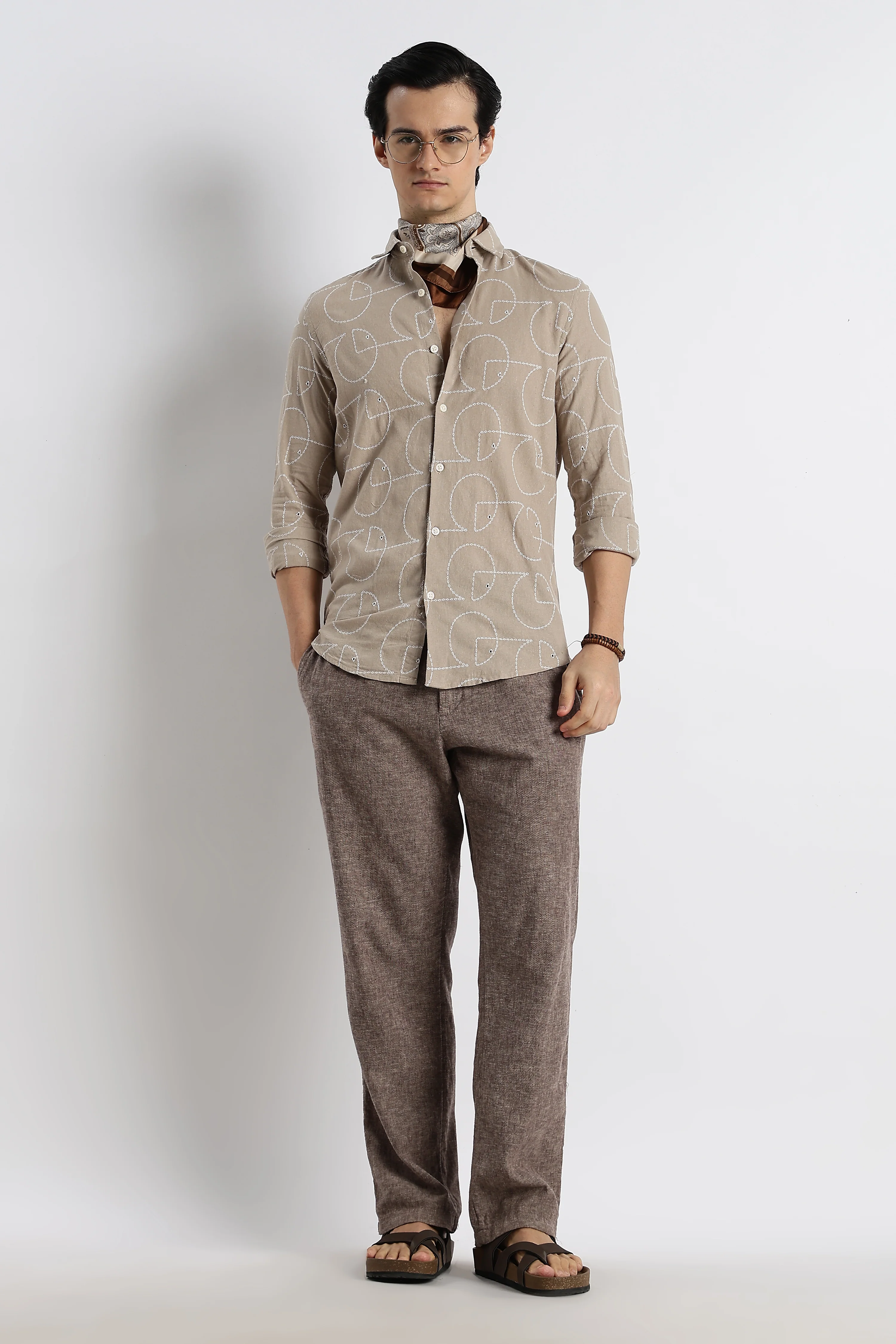 Men Abstract Geometry Cotton Shirt - Image 8