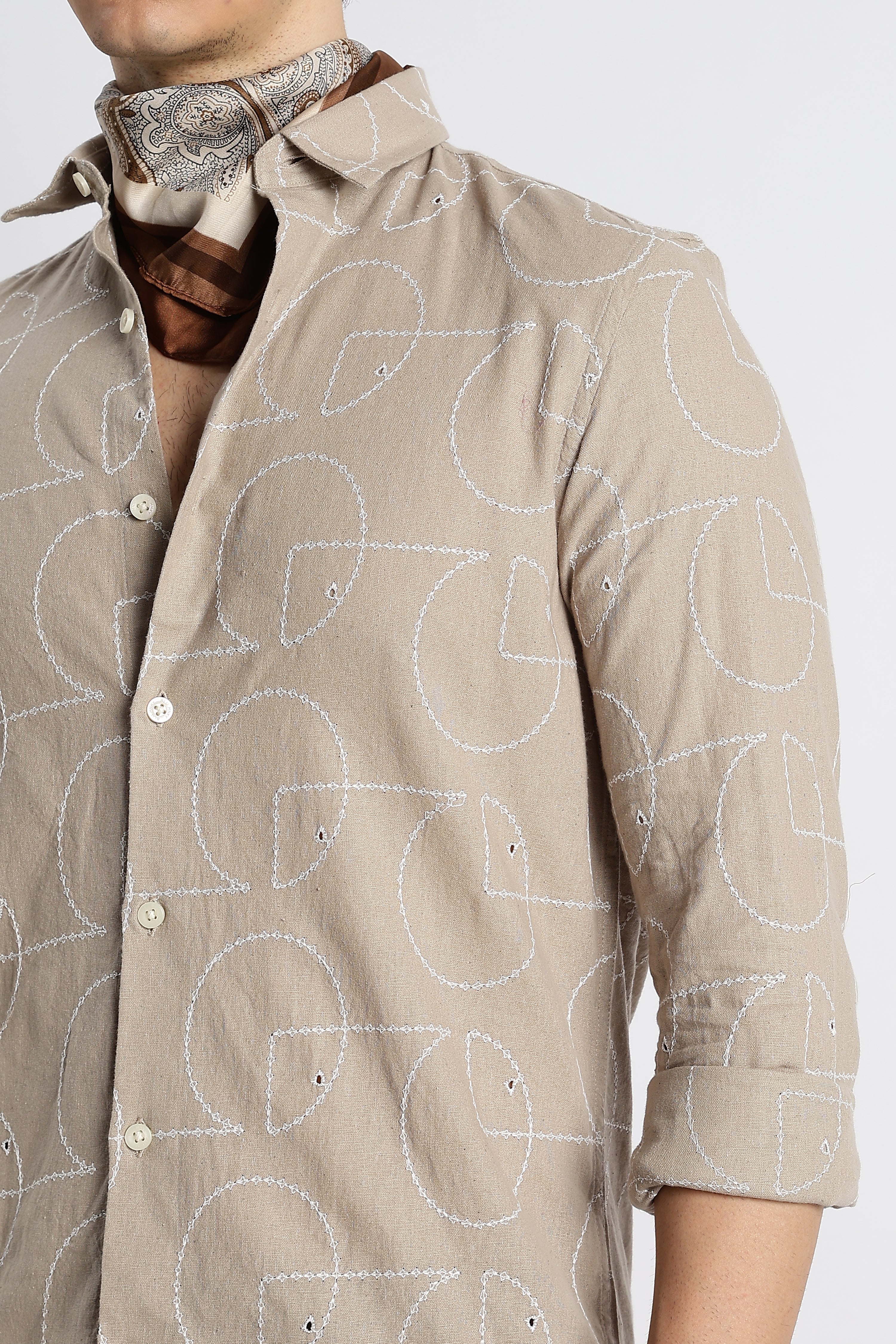 Men Abstract Geometry Cotton Shirt - Image 9