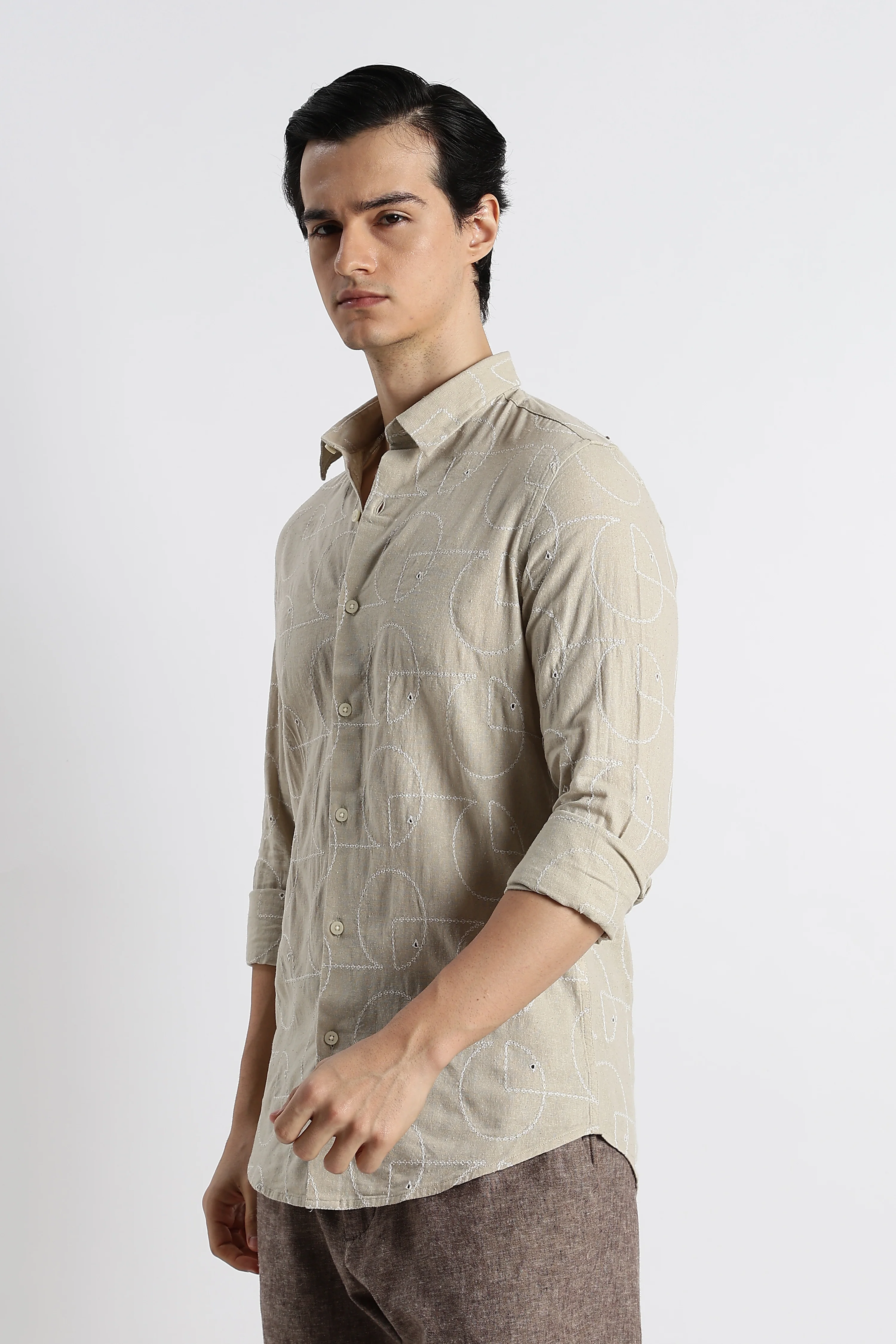 Men Abstract Geometry Cotton Shirt - Image 10