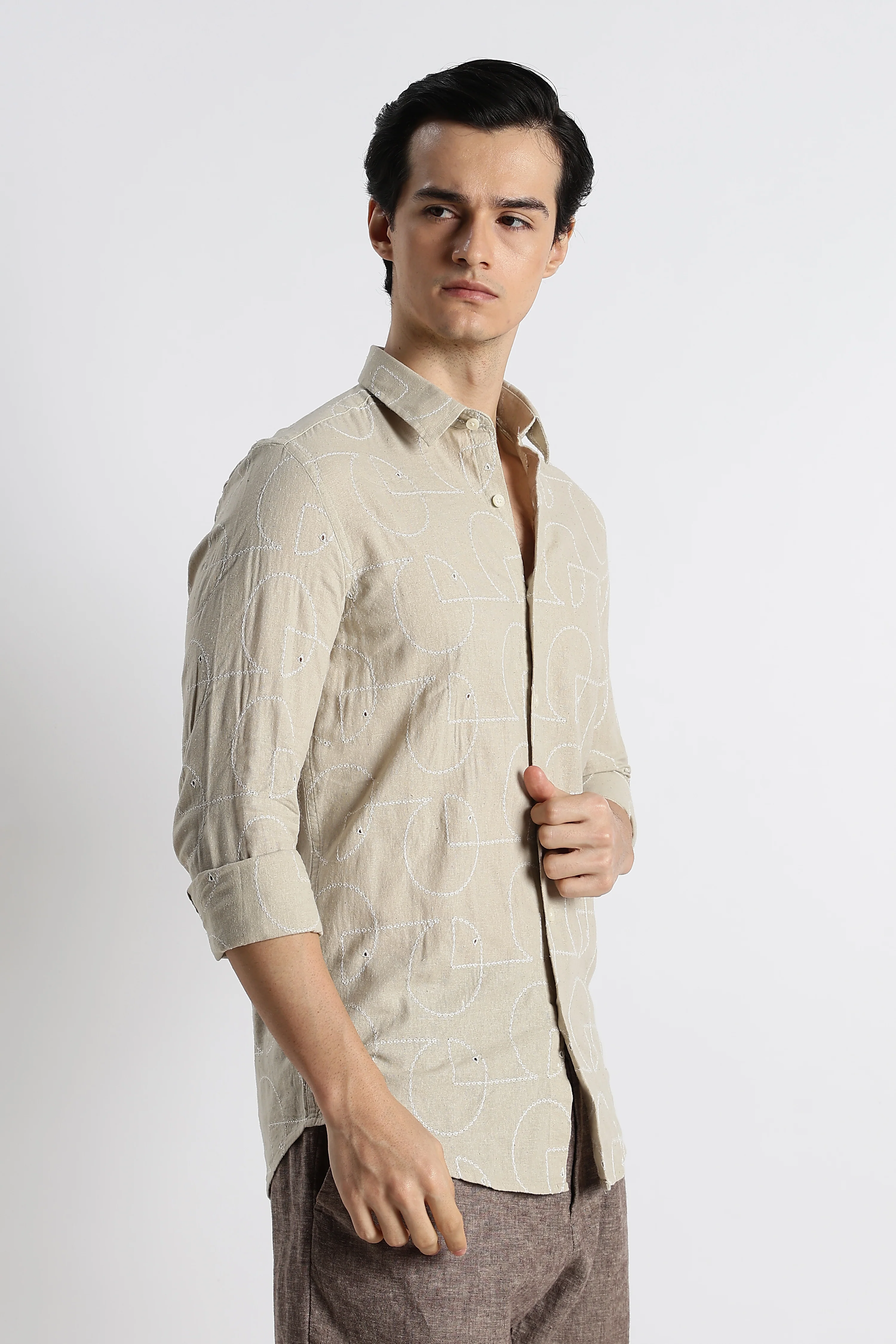 Men Abstract Geometry Cotton Shirt - Image 11