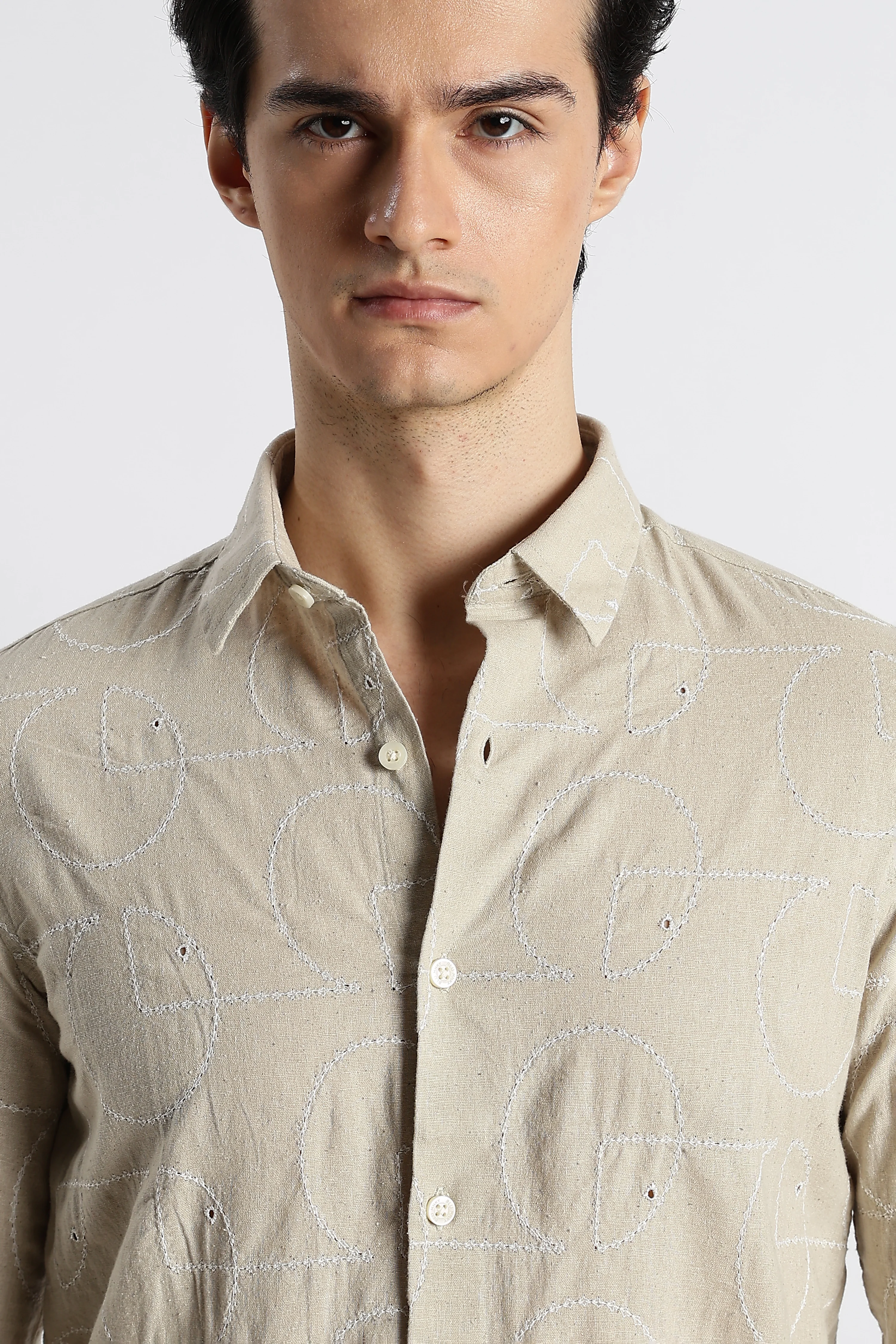 Men Abstract Geometry Cotton Shirt - Image 12