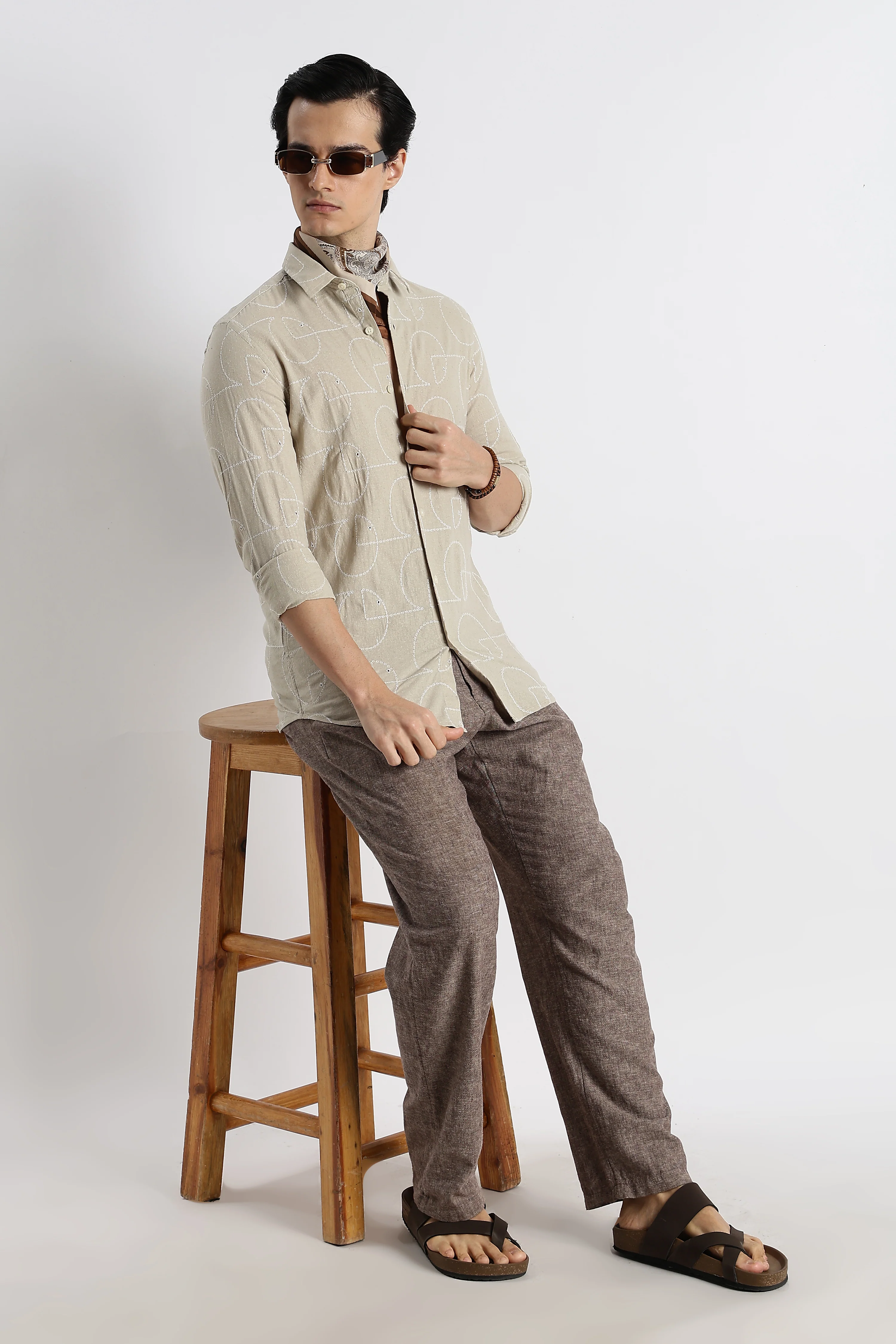 Men Abstract Geometry Cotton Shirt - Image 2