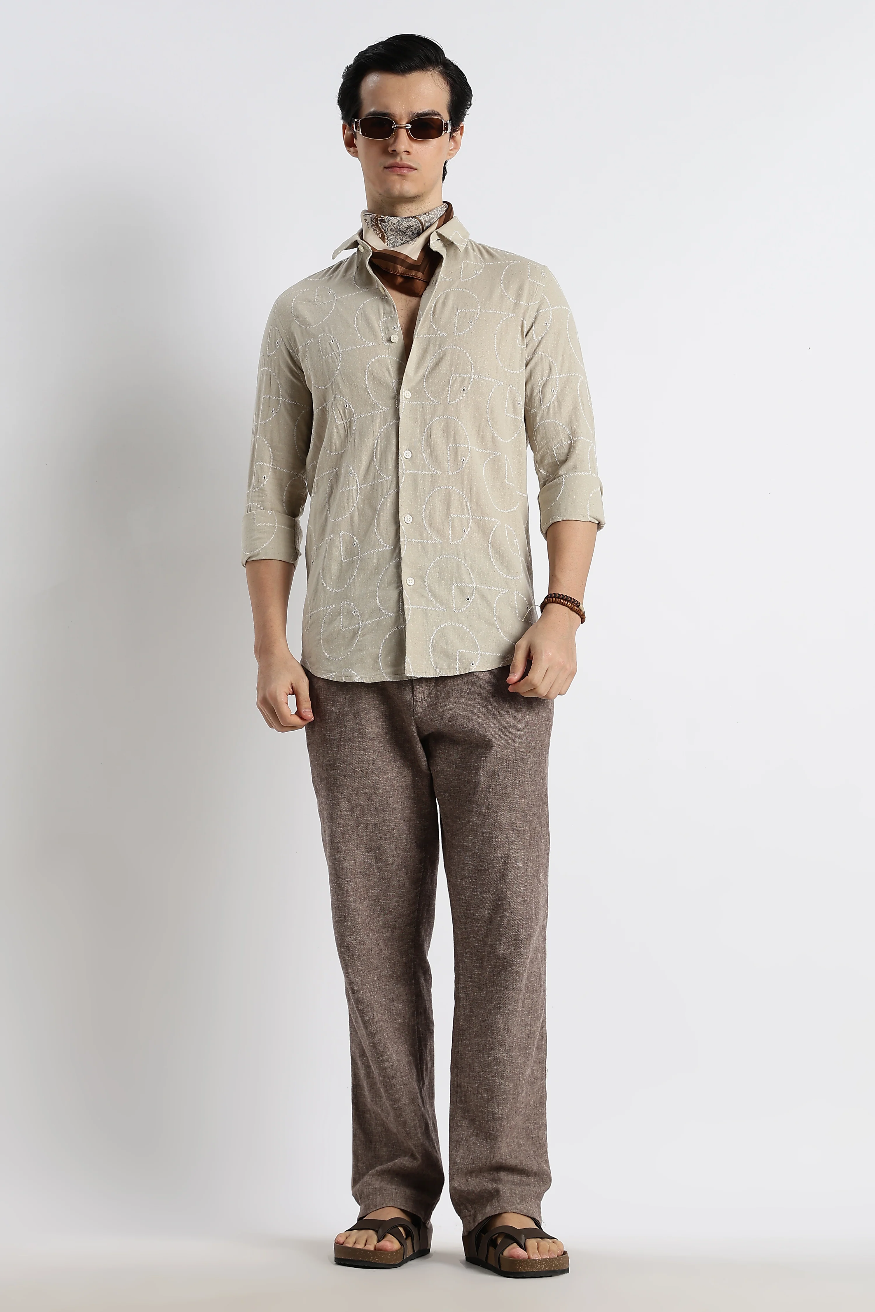 Men Abstract Geometry Cotton Shirt - Image 3
