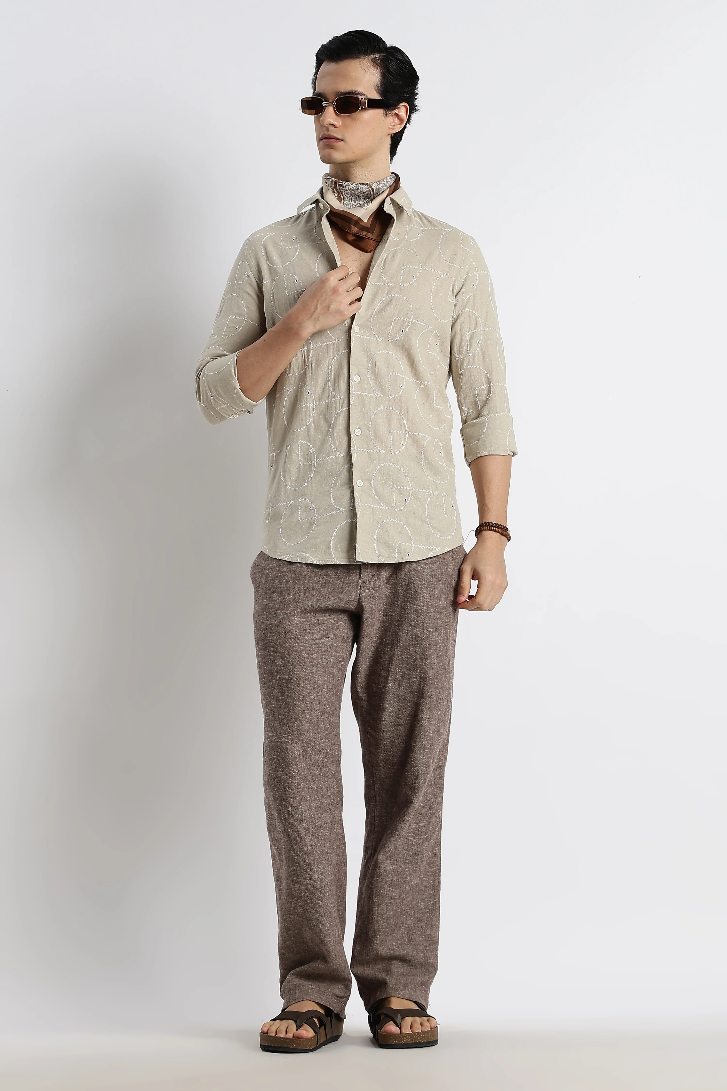 Men Abstract Geometry Cotton Shirt - Image 4