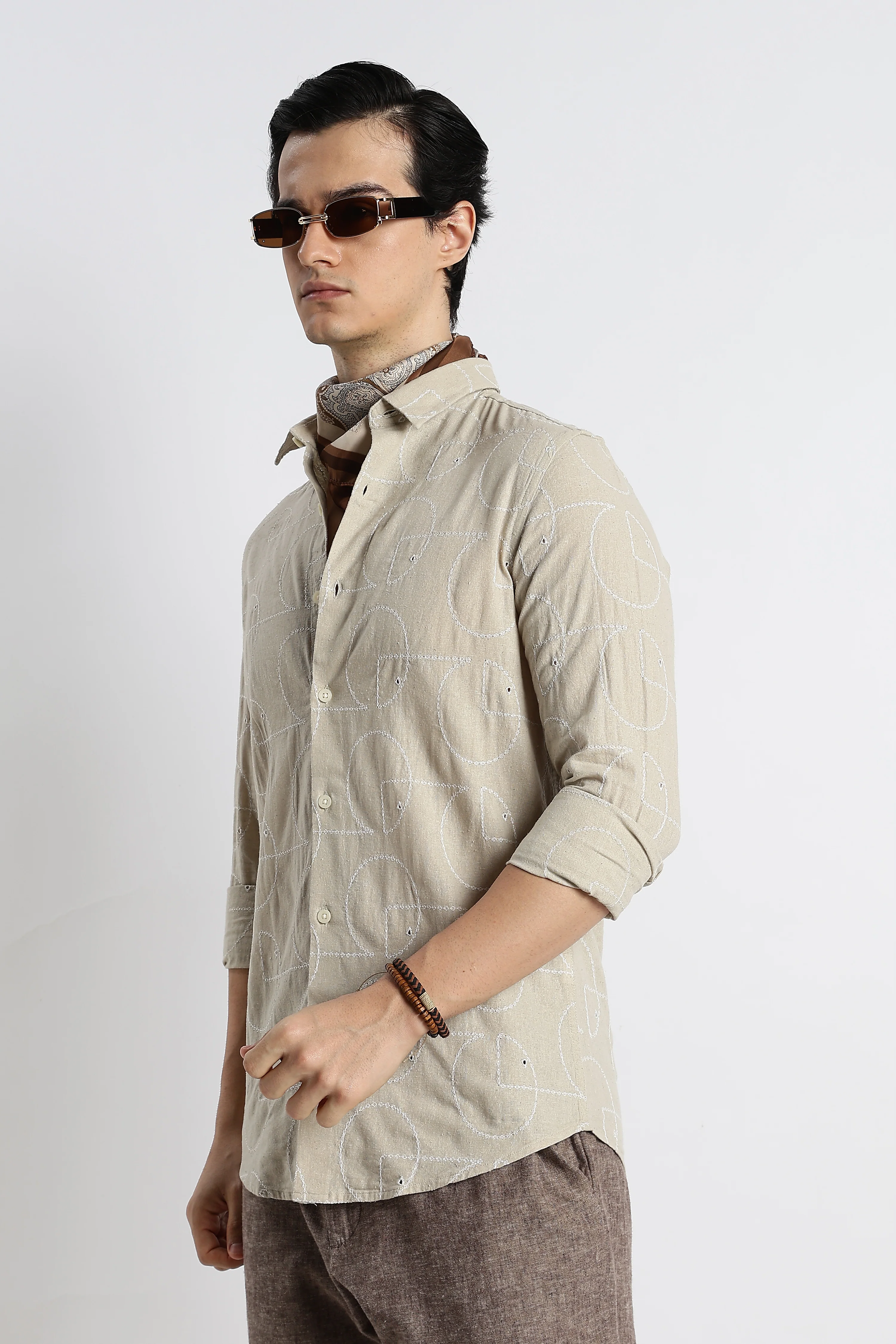 Men Abstract Geometry Cotton Shirt - Image 5