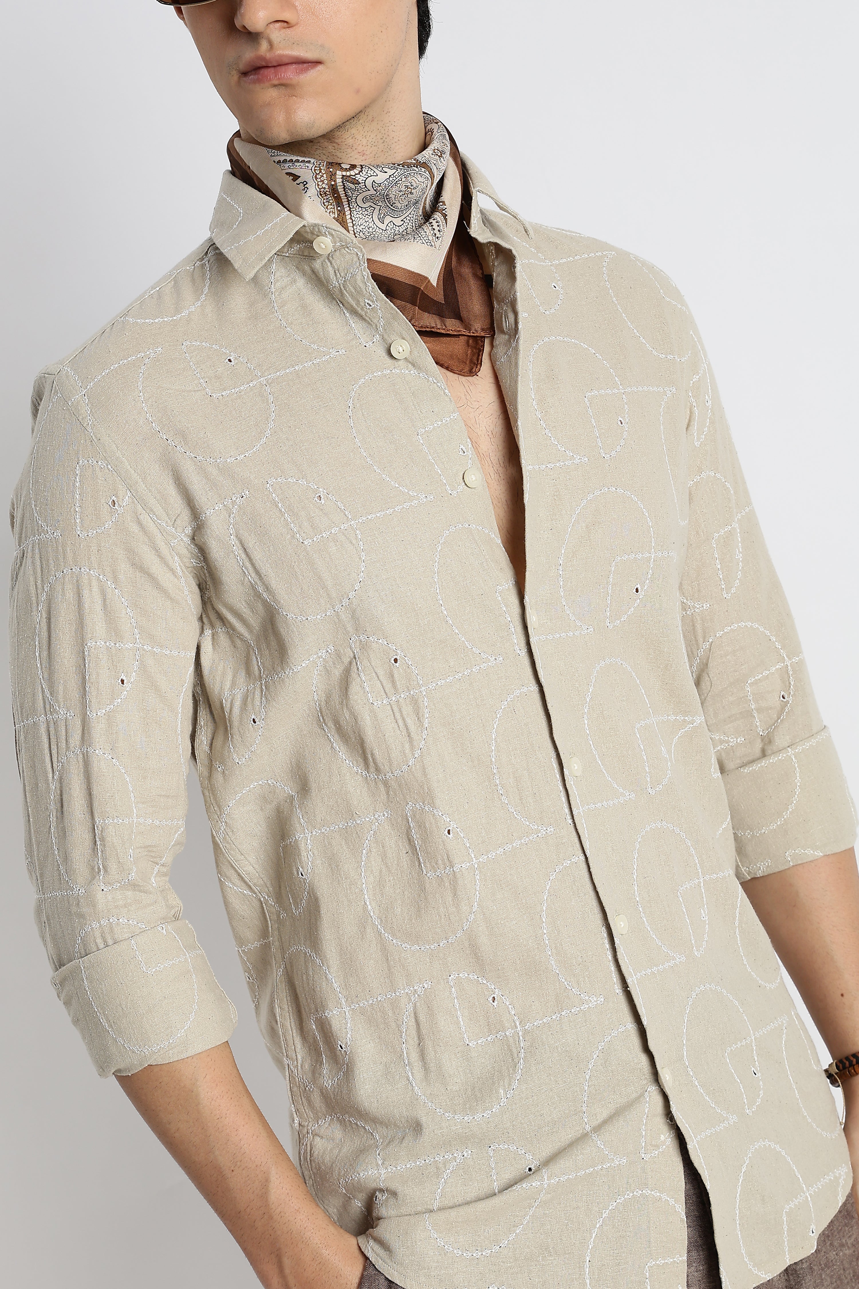 Men Abstract Geometry Cotton Shirt - Image 6