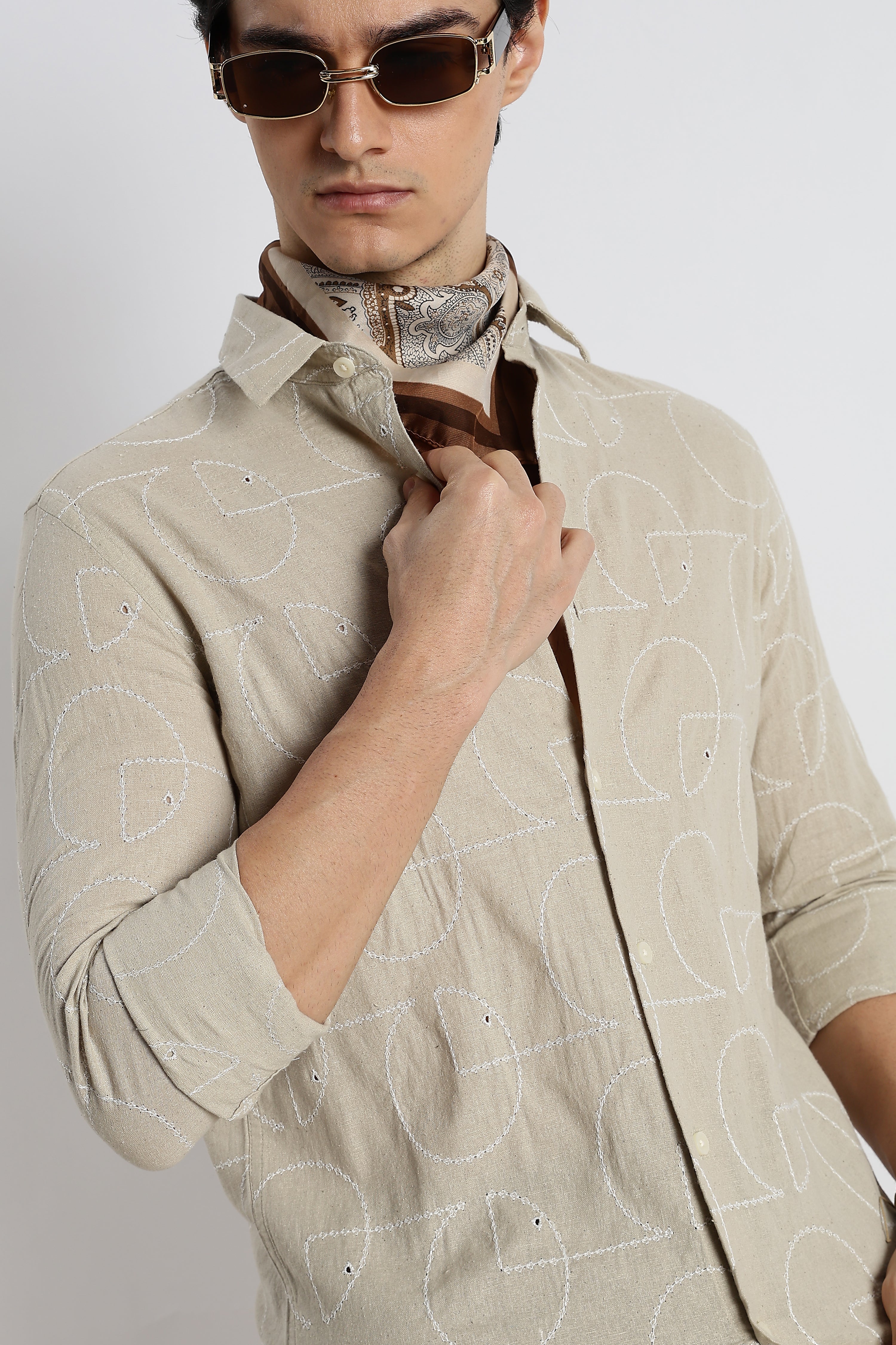 Men Abstract Geometry Cotton Shirt - Image 7
