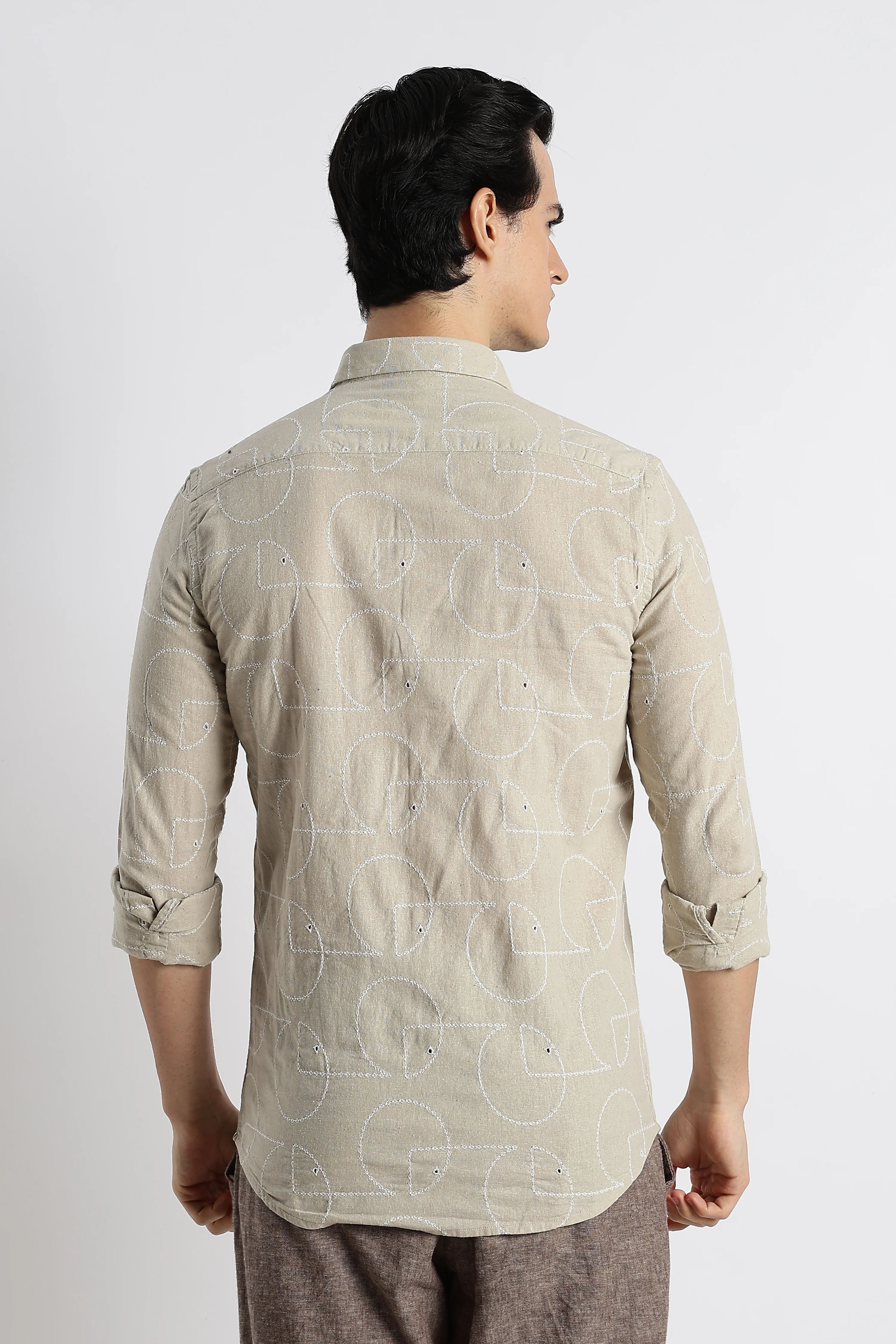 Men Abstract Geometry Cotton Shirt - Image 8