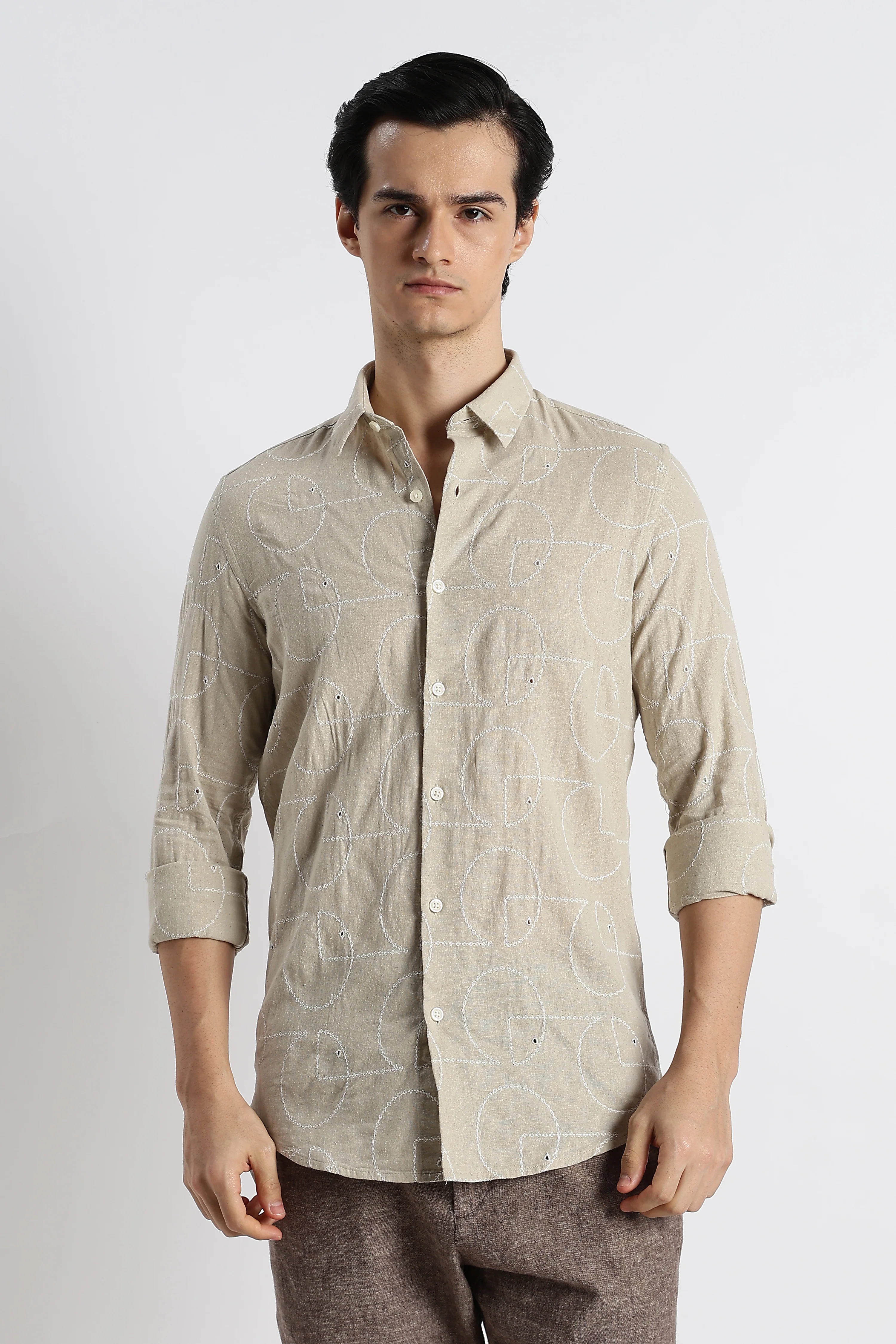 Men Abstract Geometry Cotton Shirt - Image 9
