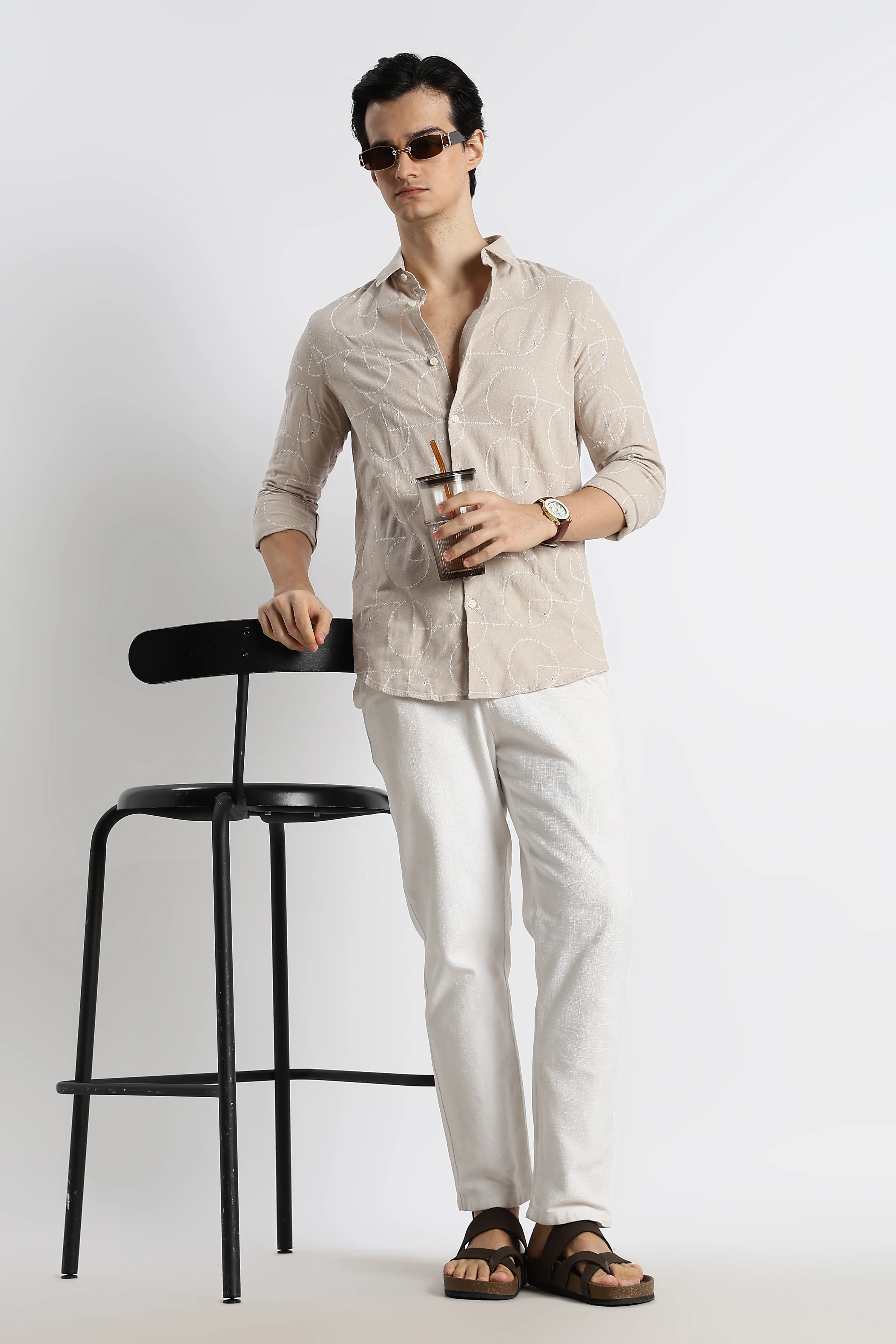 Men Abstract Geometry Cotton Shirt - Image 10